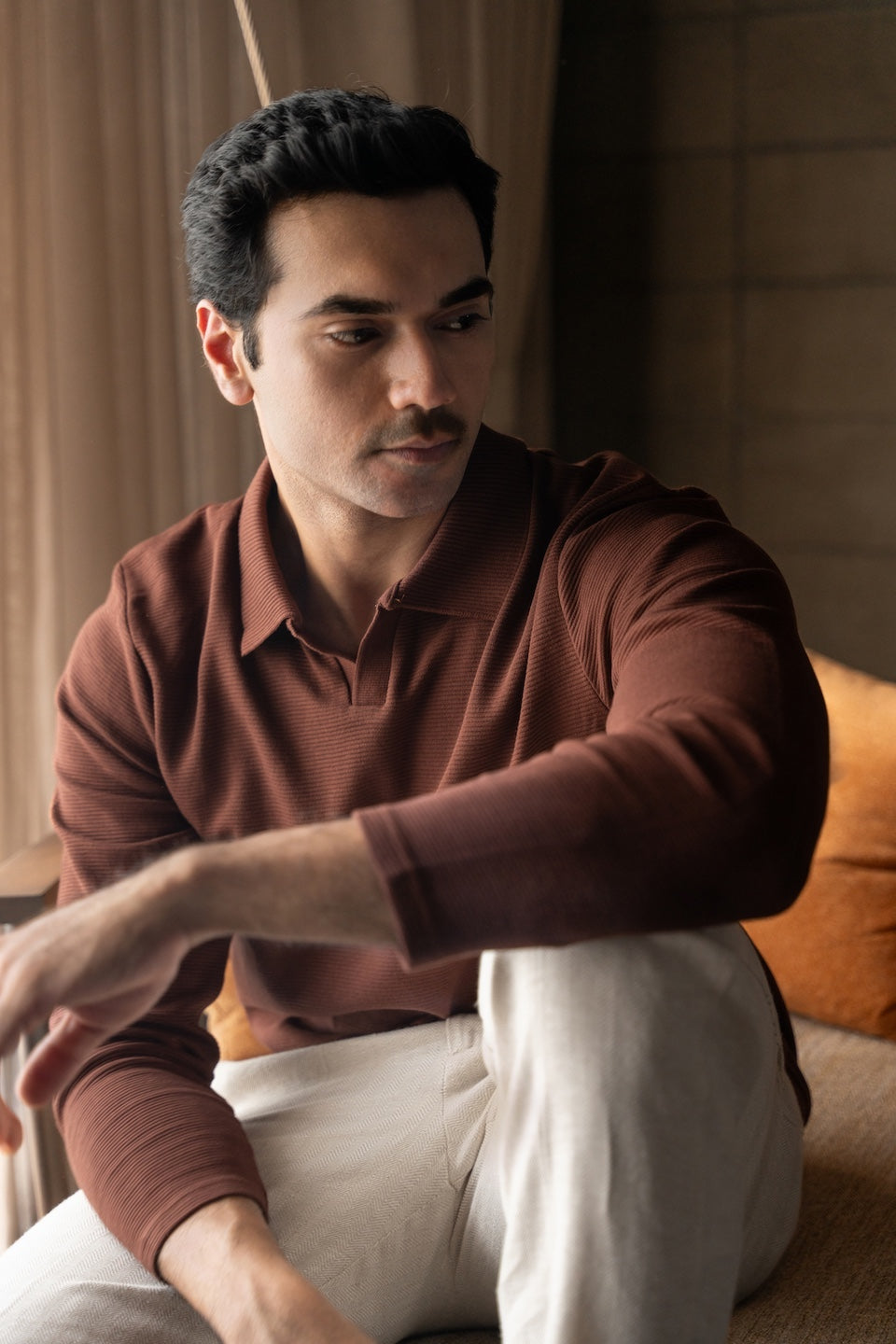 Ottoman Rib Knit Polo in Deep Brown