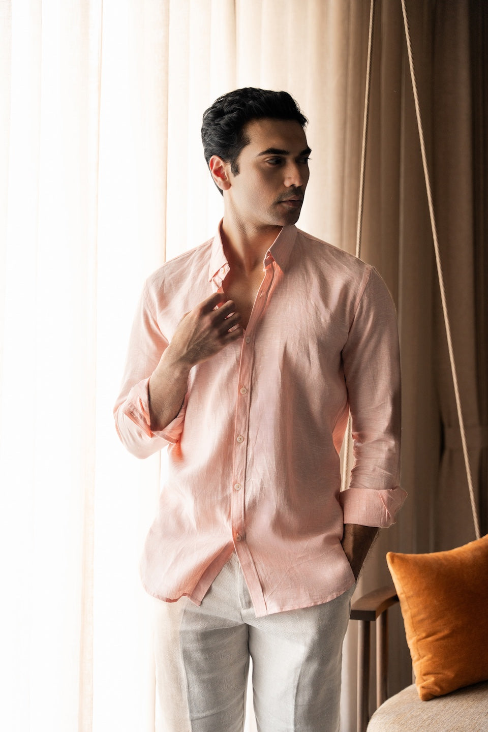 100% Linen Soft Touch Frosty Peach
