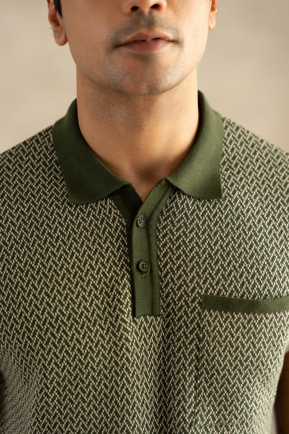 Jacquard Knit Polo in Moss Matrix