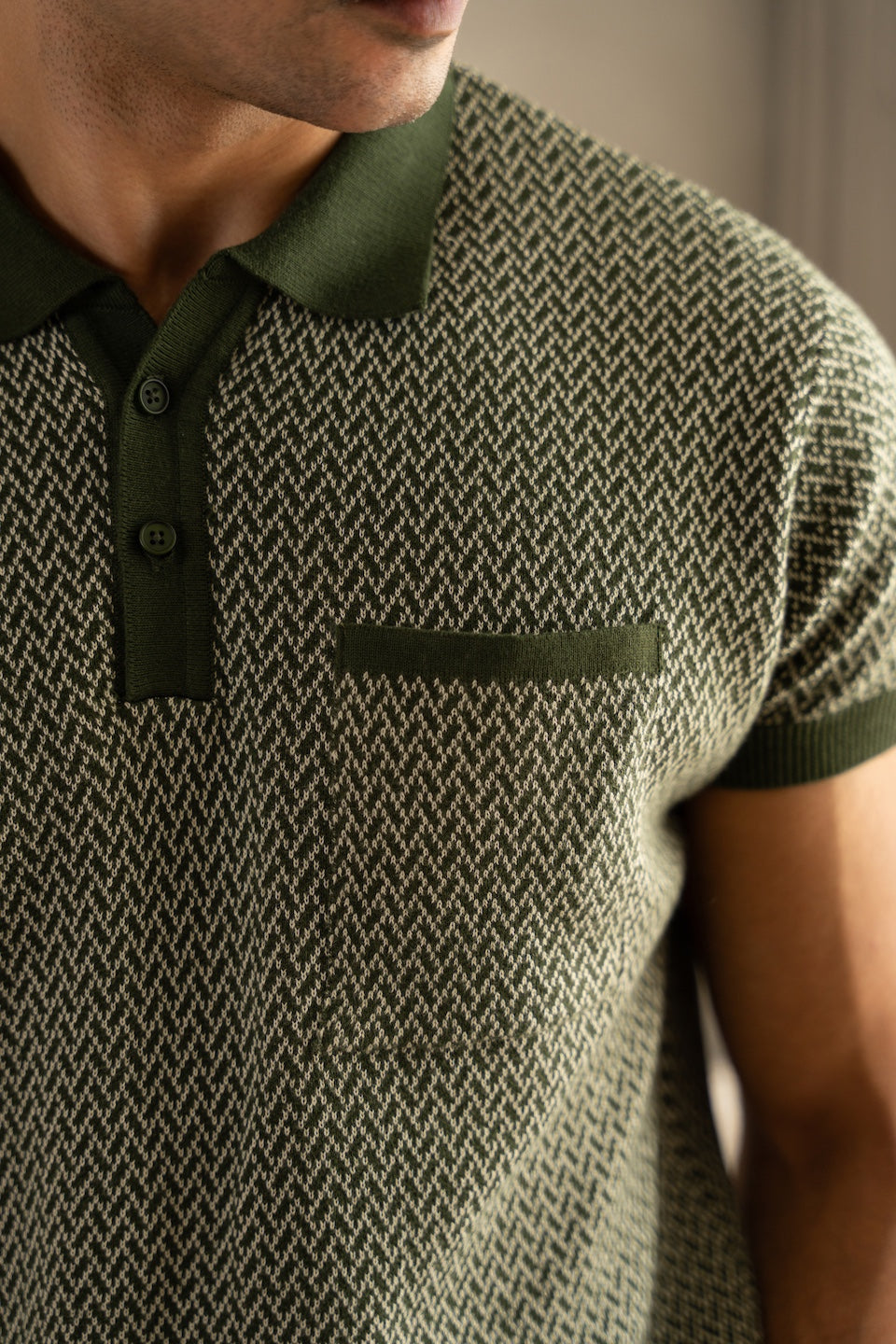 Jacquard Knit Polo in Moss Matrix