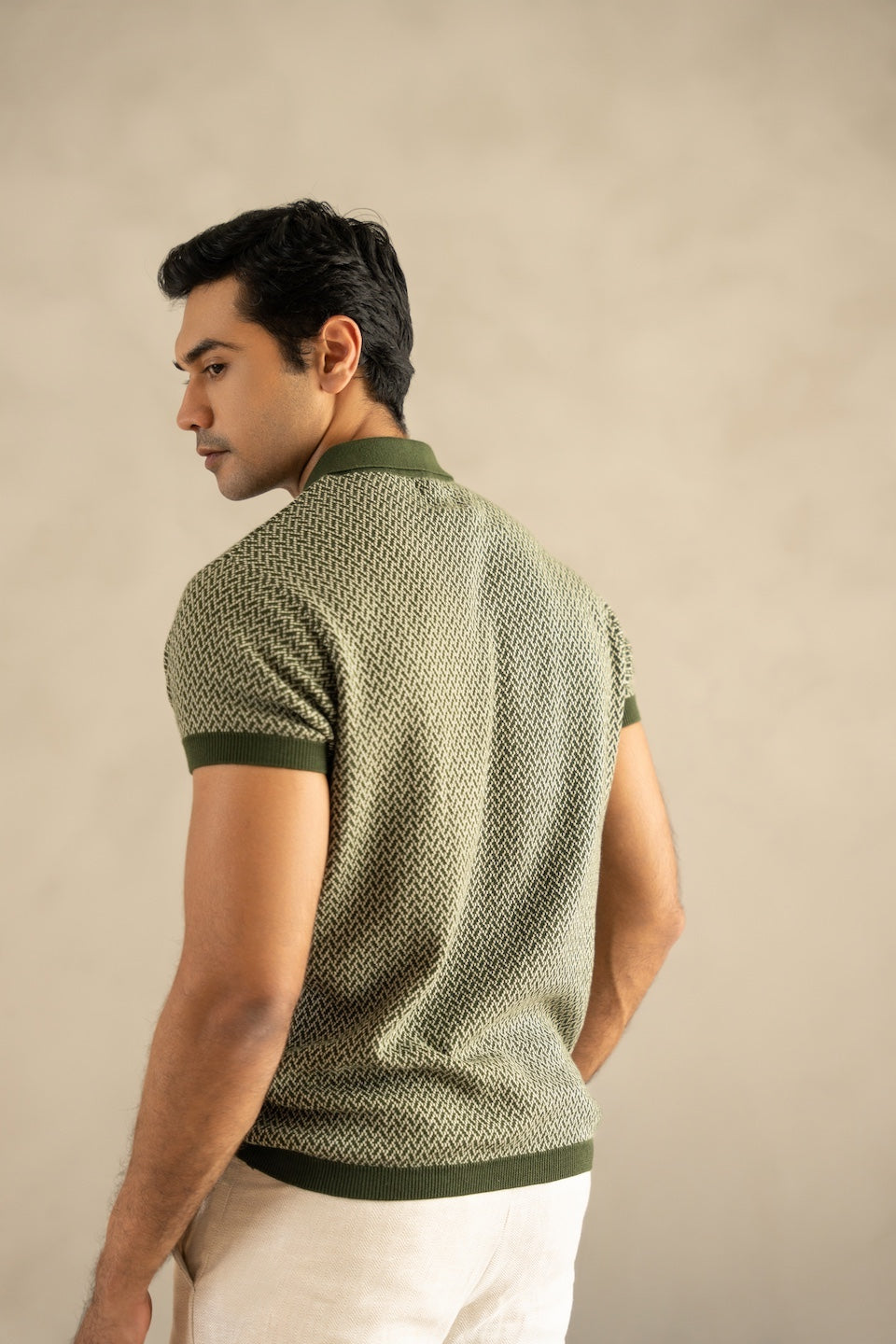 Jacquard Knit Polo in Moss Matrix