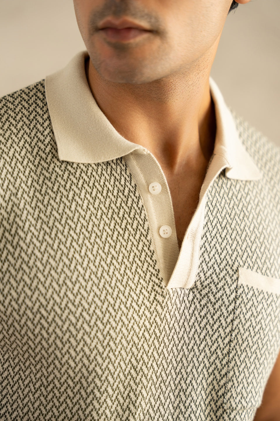 Jacquard Knit Polo in Ivory Matrix