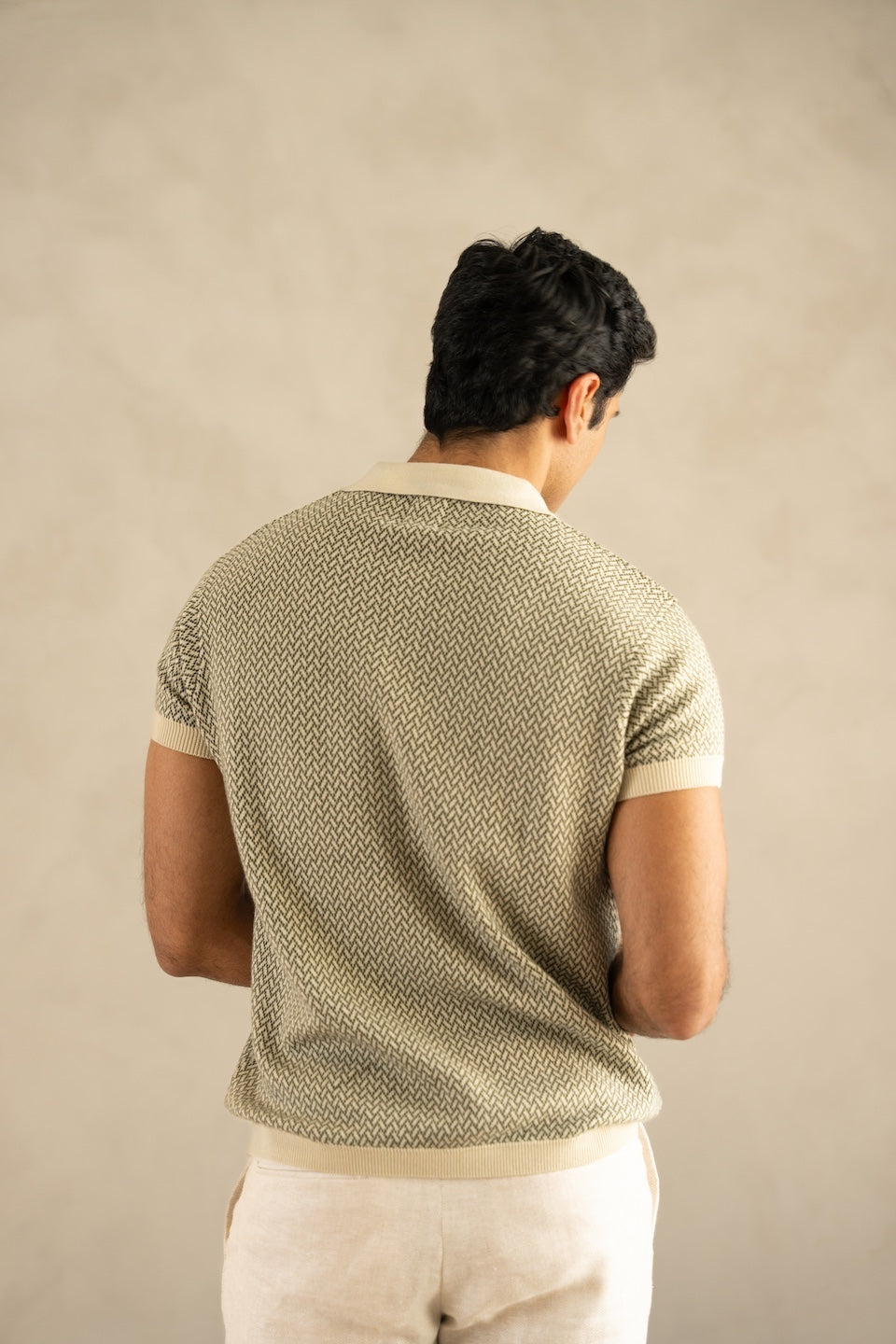 Jacquard Knit Polo in Ivory Matrix