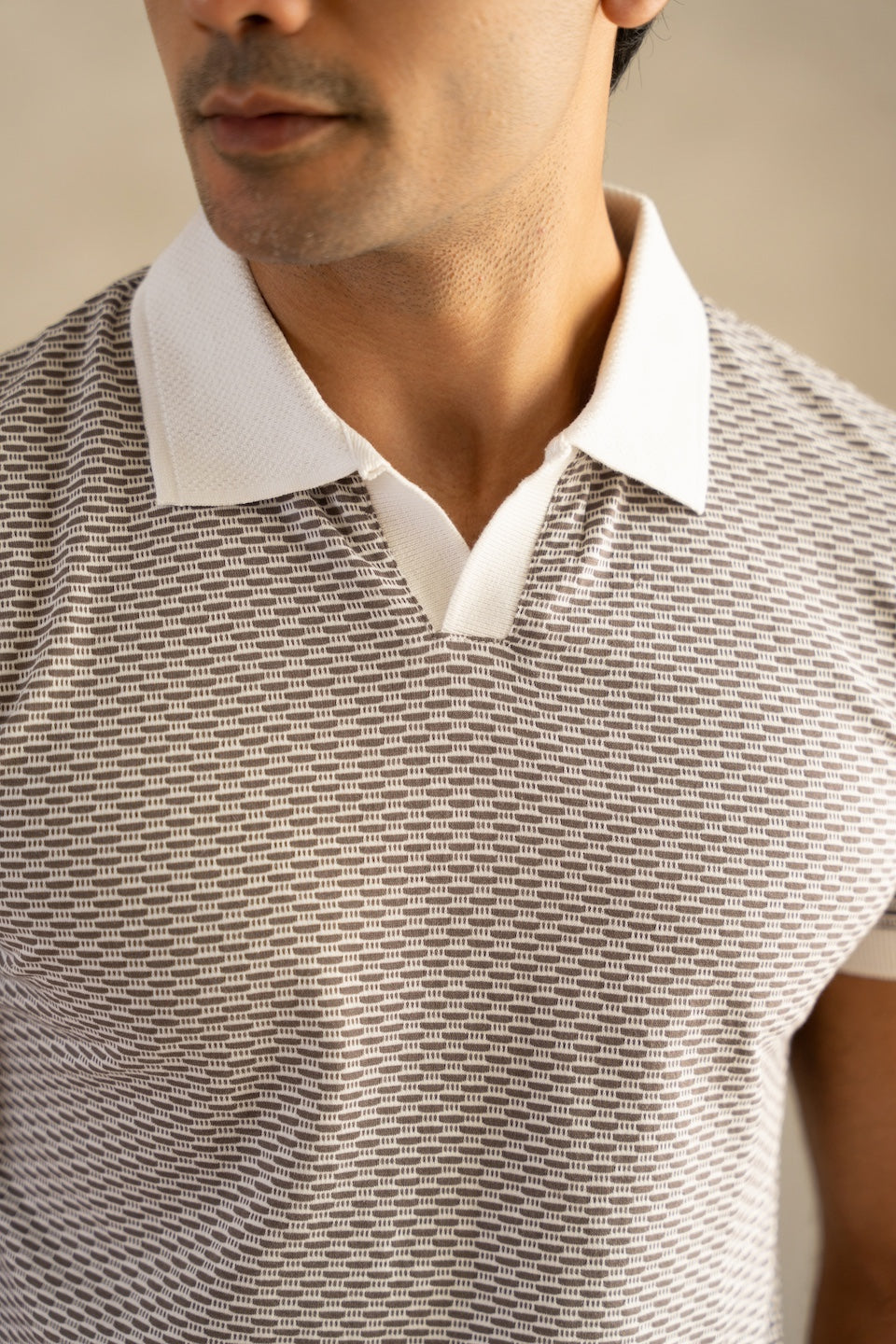 Mercerised Jacquard Polo in Ash Grey