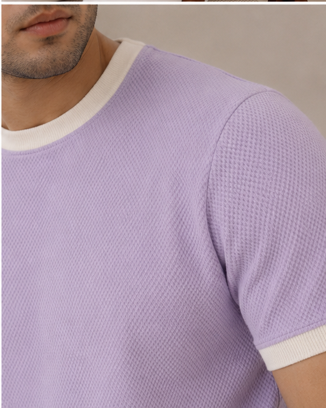 Textured Harmony Round Neck Tee In Lilac