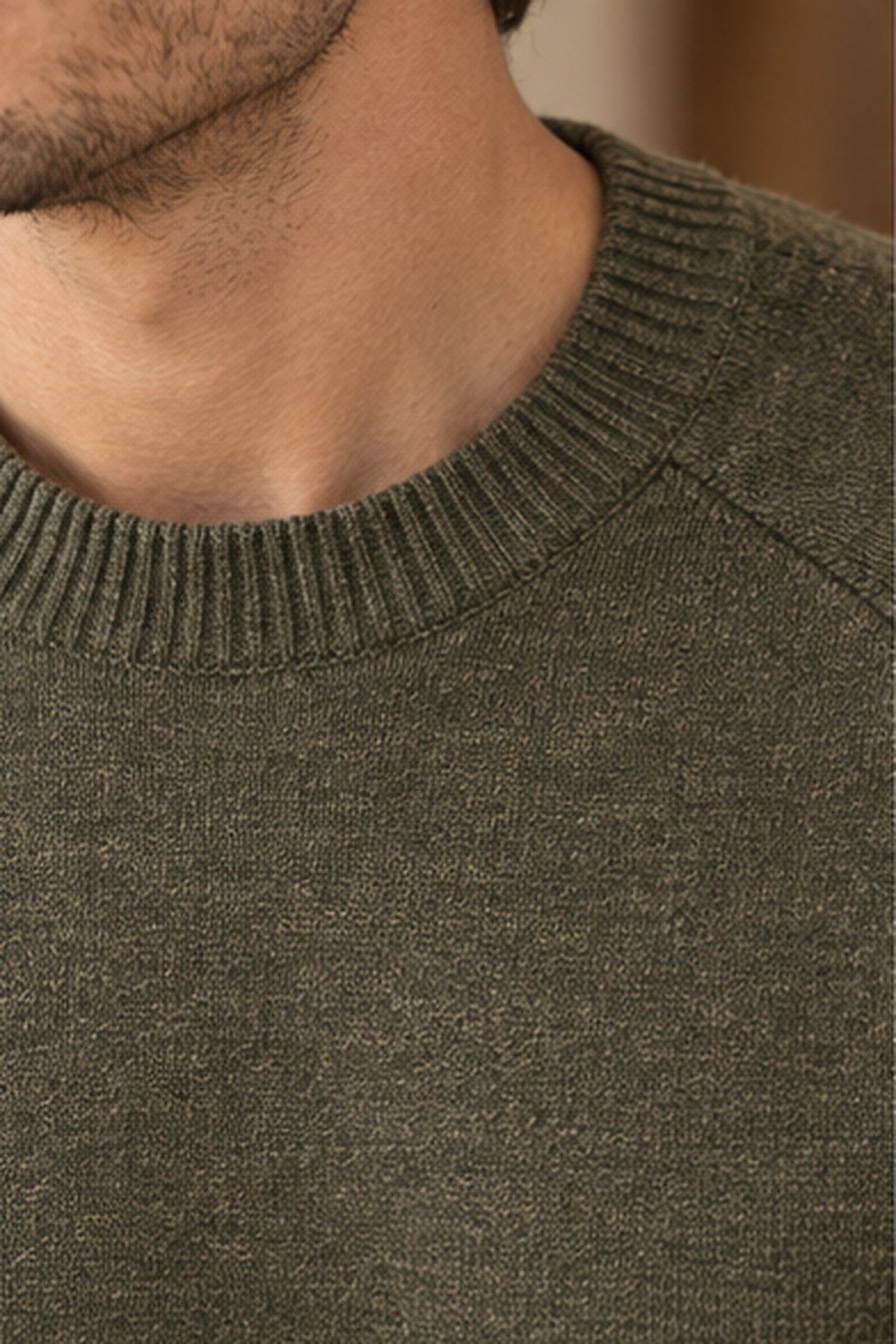 The Cortina Mélange Crewneck Knit in Olive Green