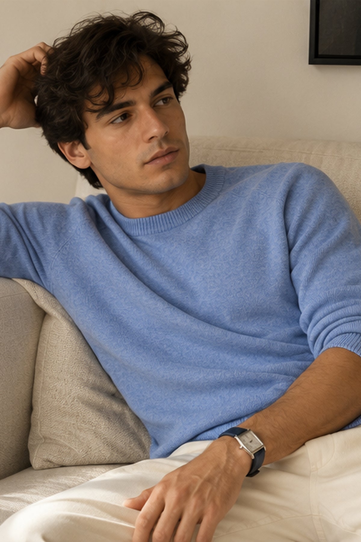The Cortina Mélange Crewneck Knit in Cielo Blue