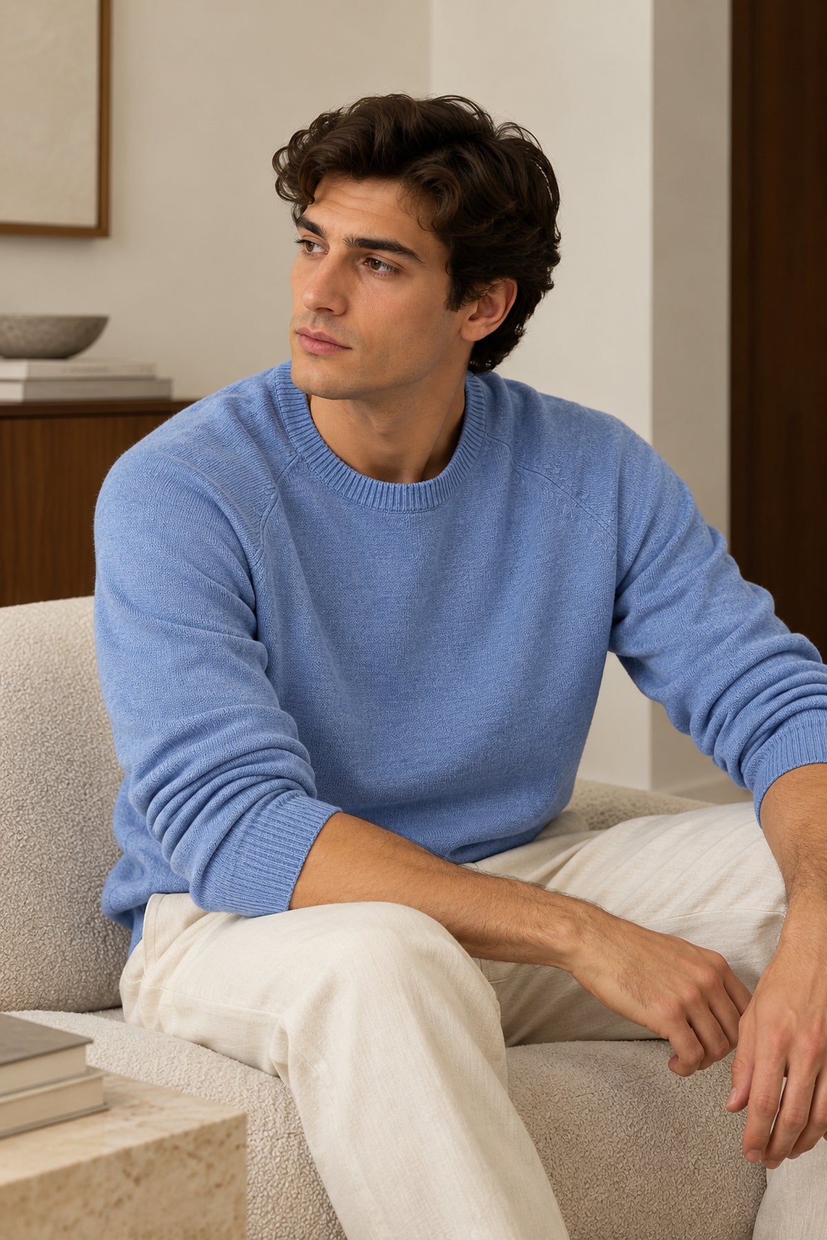 The Cortina Mélange Crewneck Knit in Cielo Blue