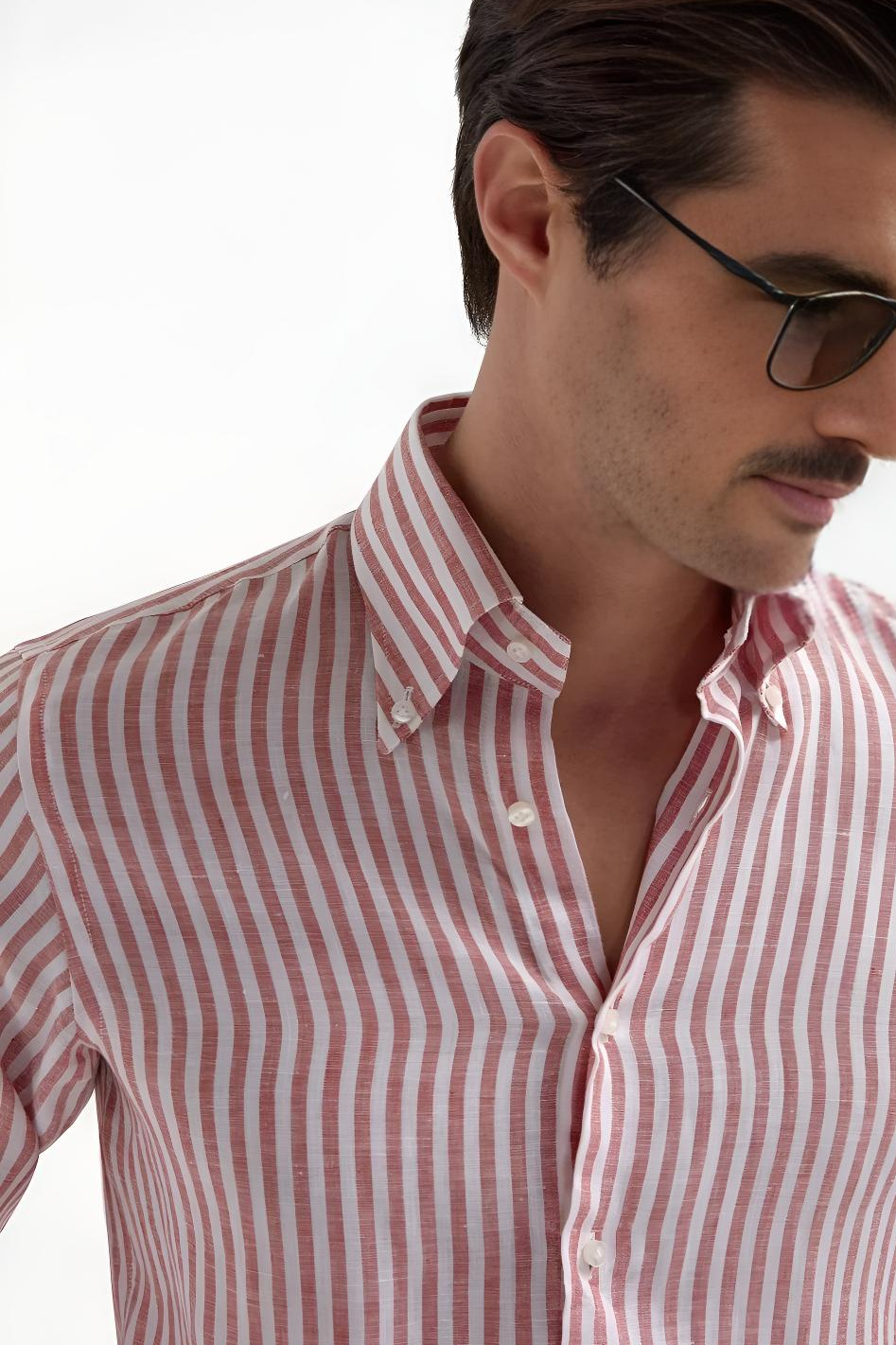 The Monaco Linen Striped Shirt in Raspberry Red