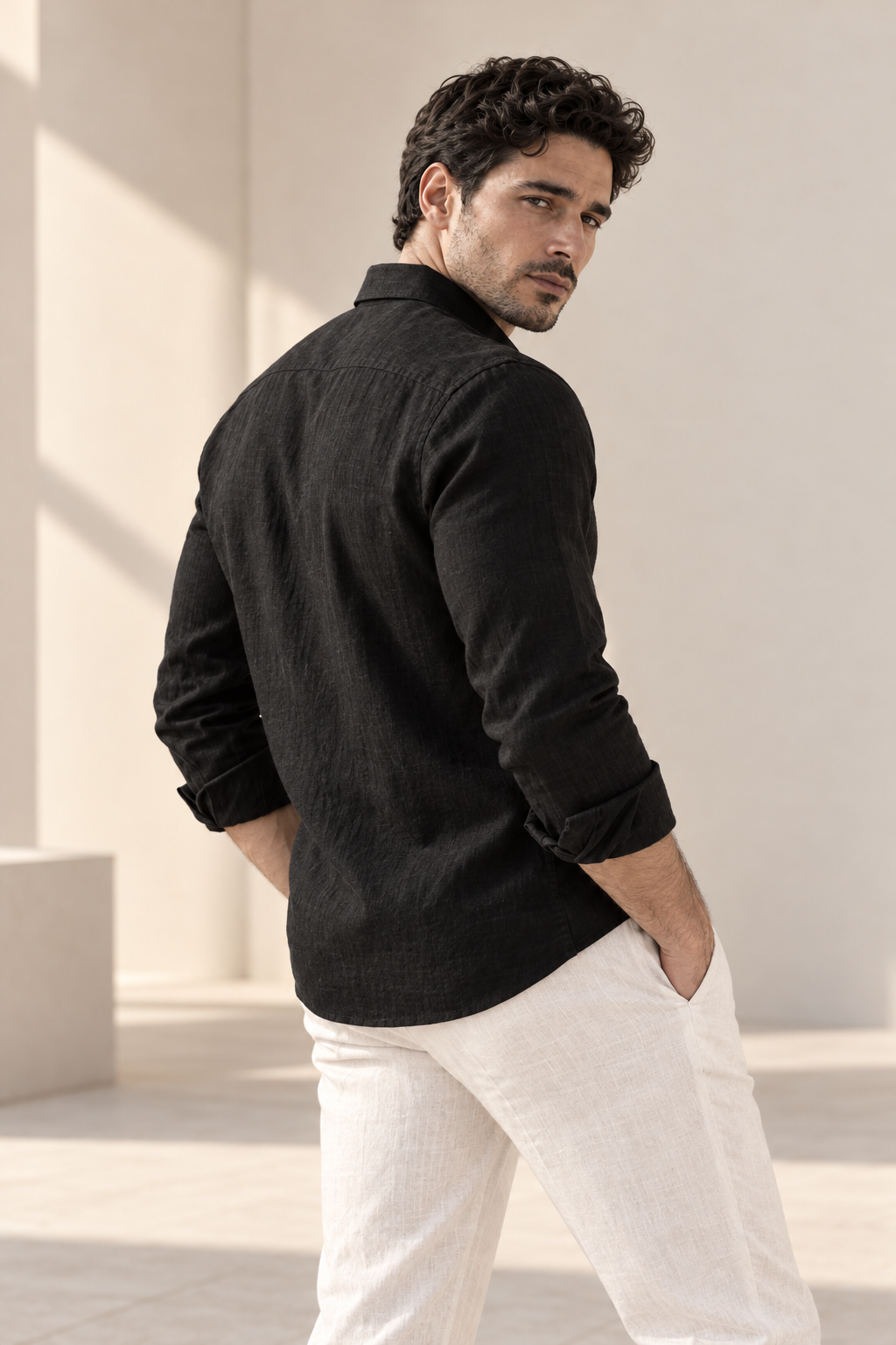 100% Linen Soft Touch Jet Black Shirt