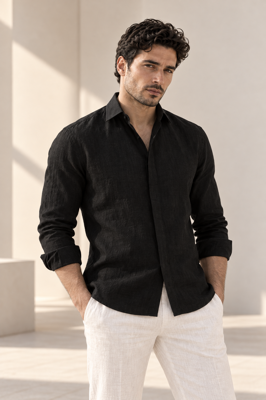 100% Linen Soft Touch Jet Black Shirt