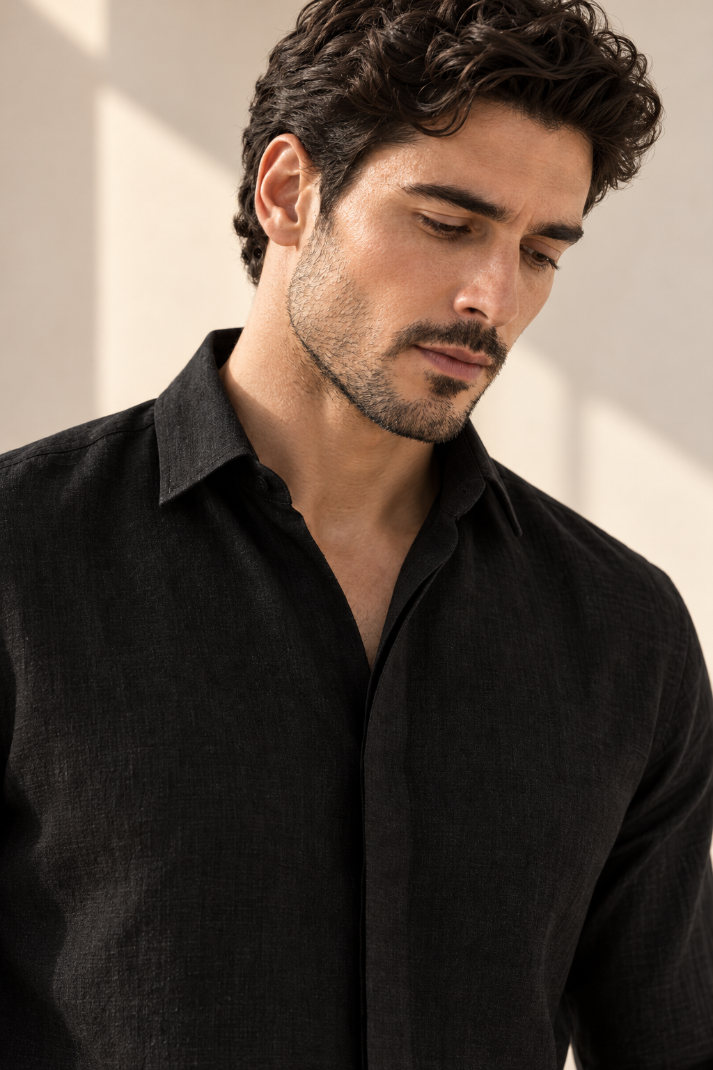 100% Linen Soft Touch Jet Black Shirt