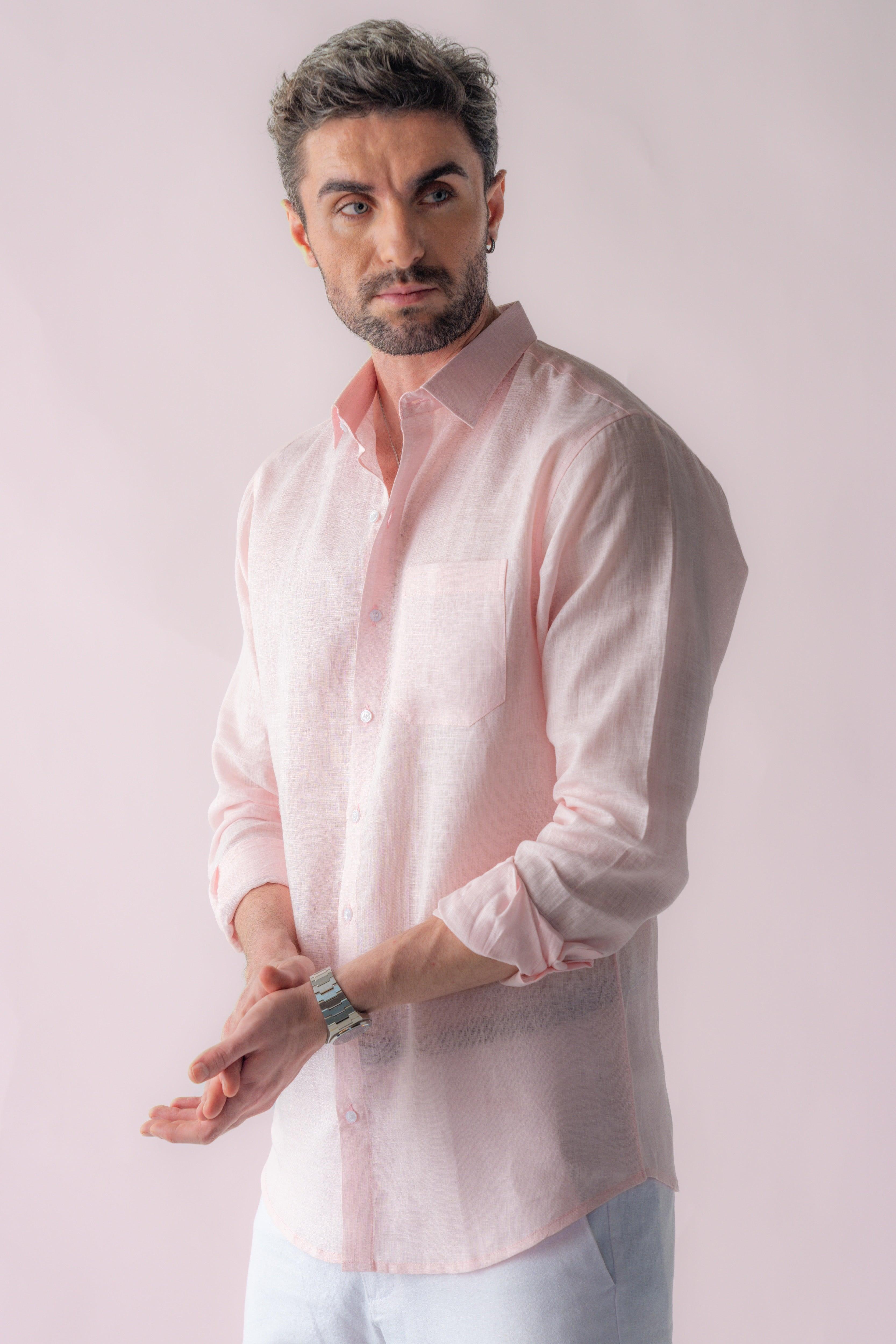 100% Linen Soft Touch in Pearl Pink Shirt