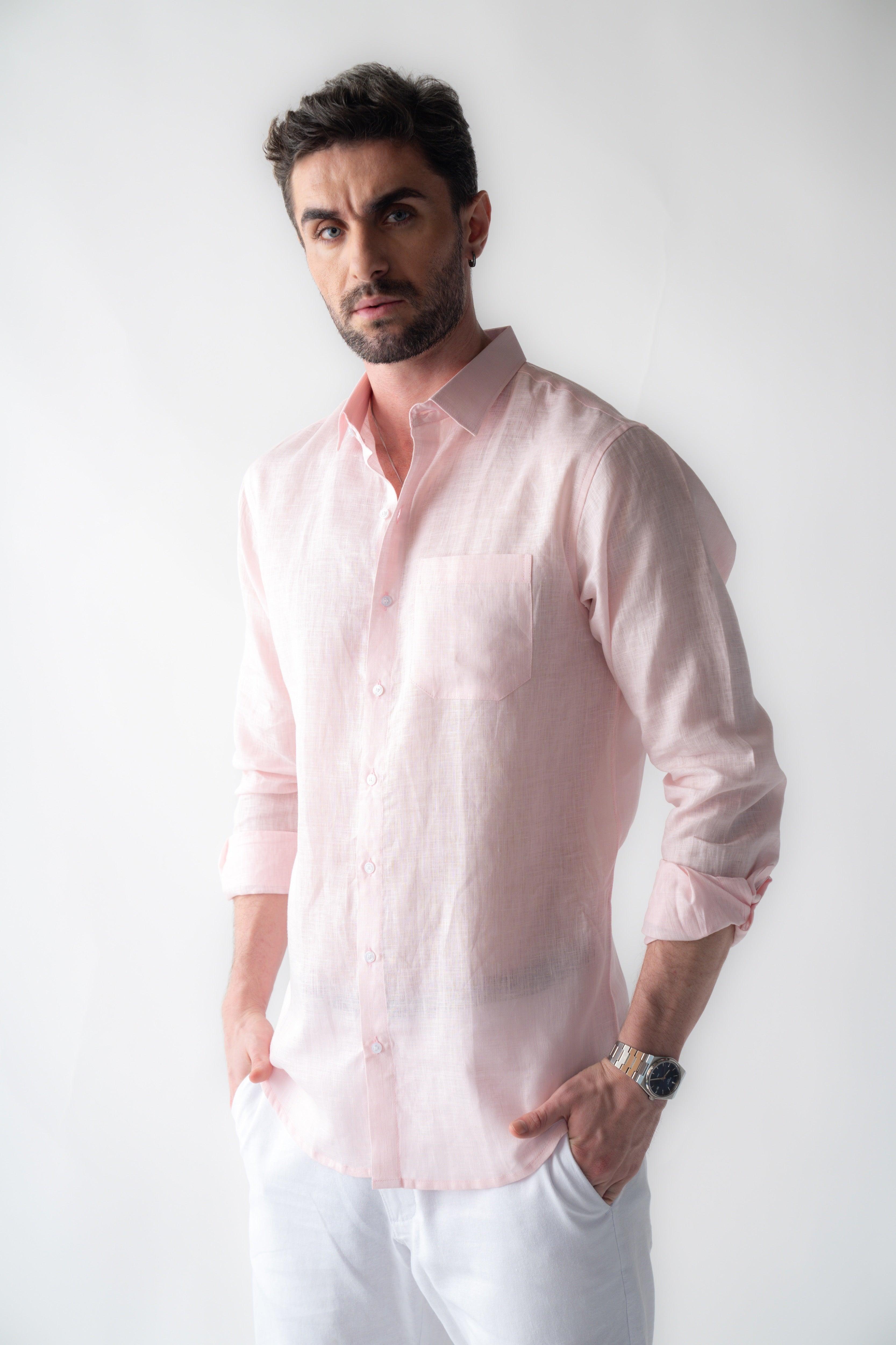 100% Linen Soft Touch in Pearl Pink Shirt