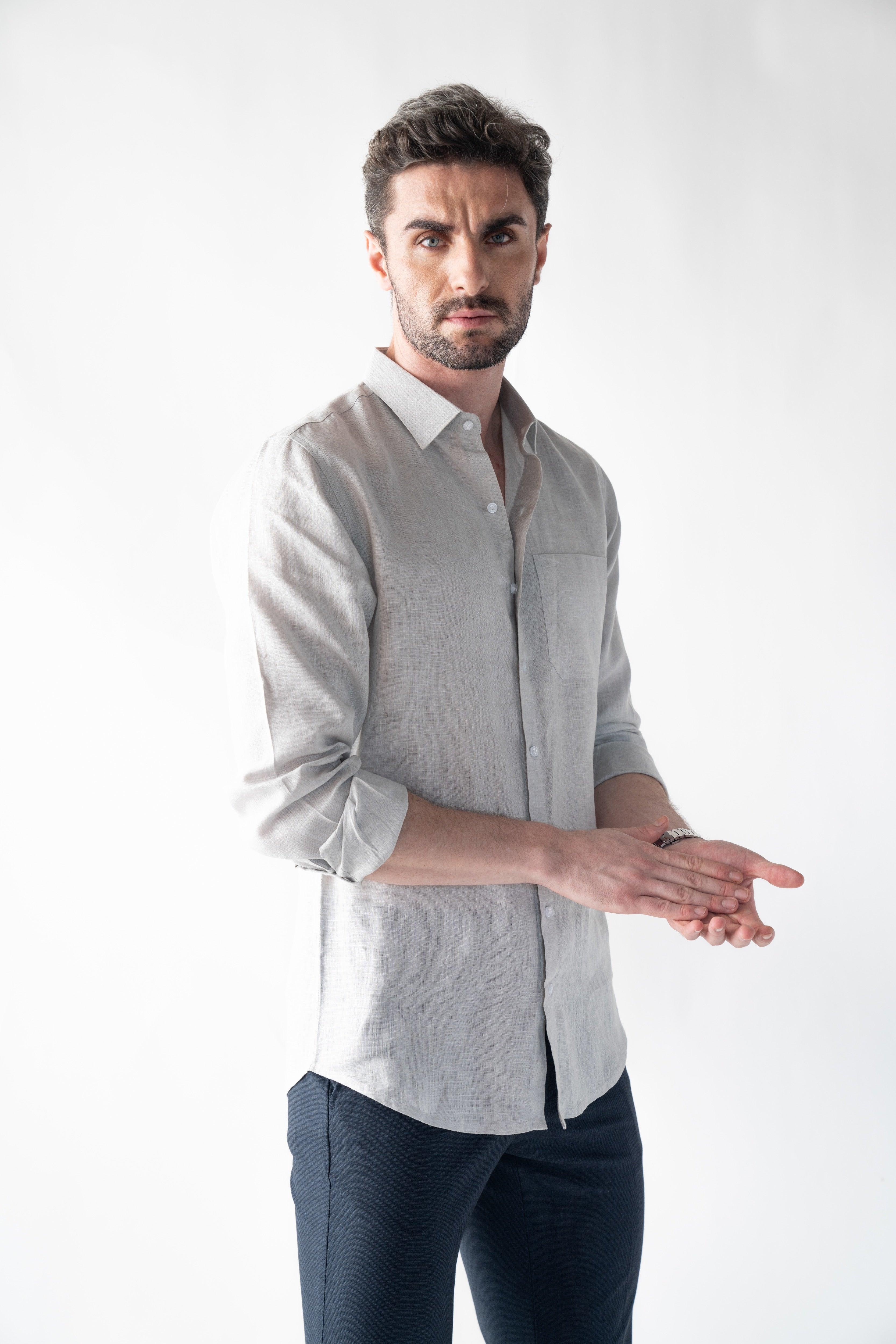 100% Linen Soft Touch Fog Grey Shirt