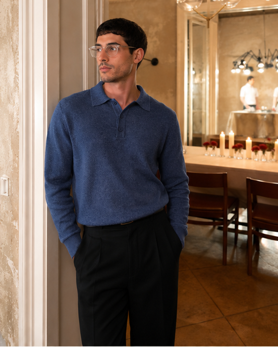 The Heirloom Mélange Knit Polo in Admiral Blue