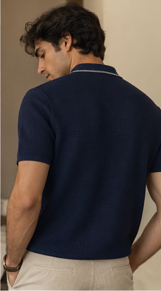 Monaco Club Navy Open-Knit Polo