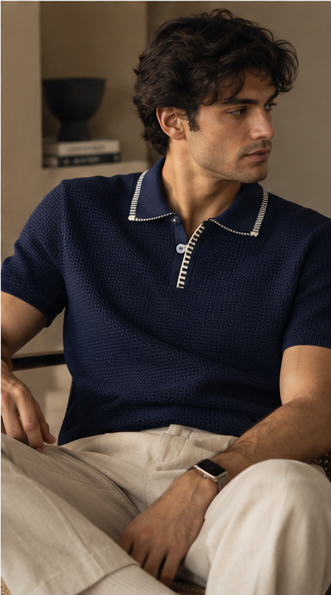 Monaco Club Navy Open-Knit Polo