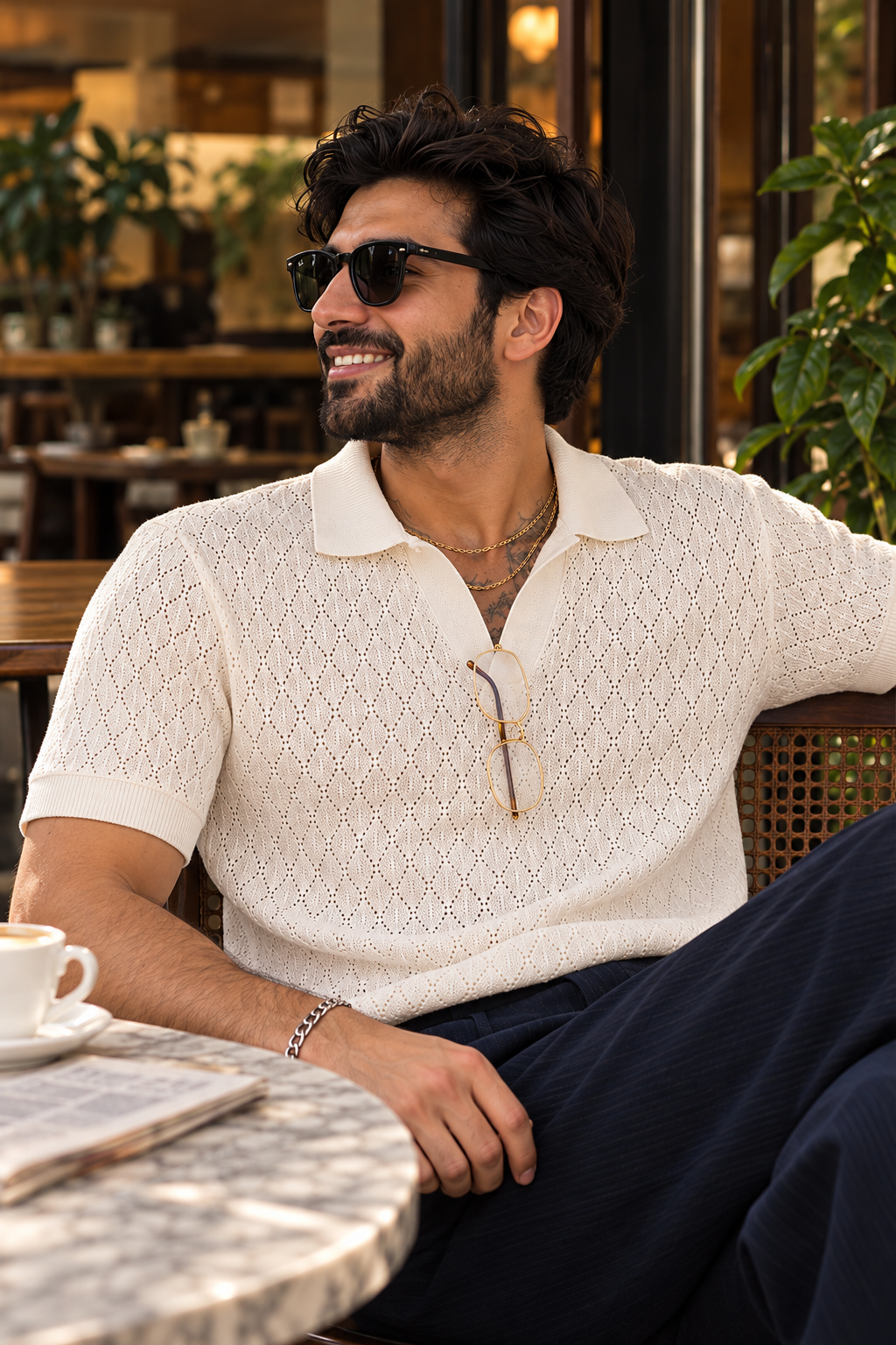 Milano Ivory White Pointelle Polo