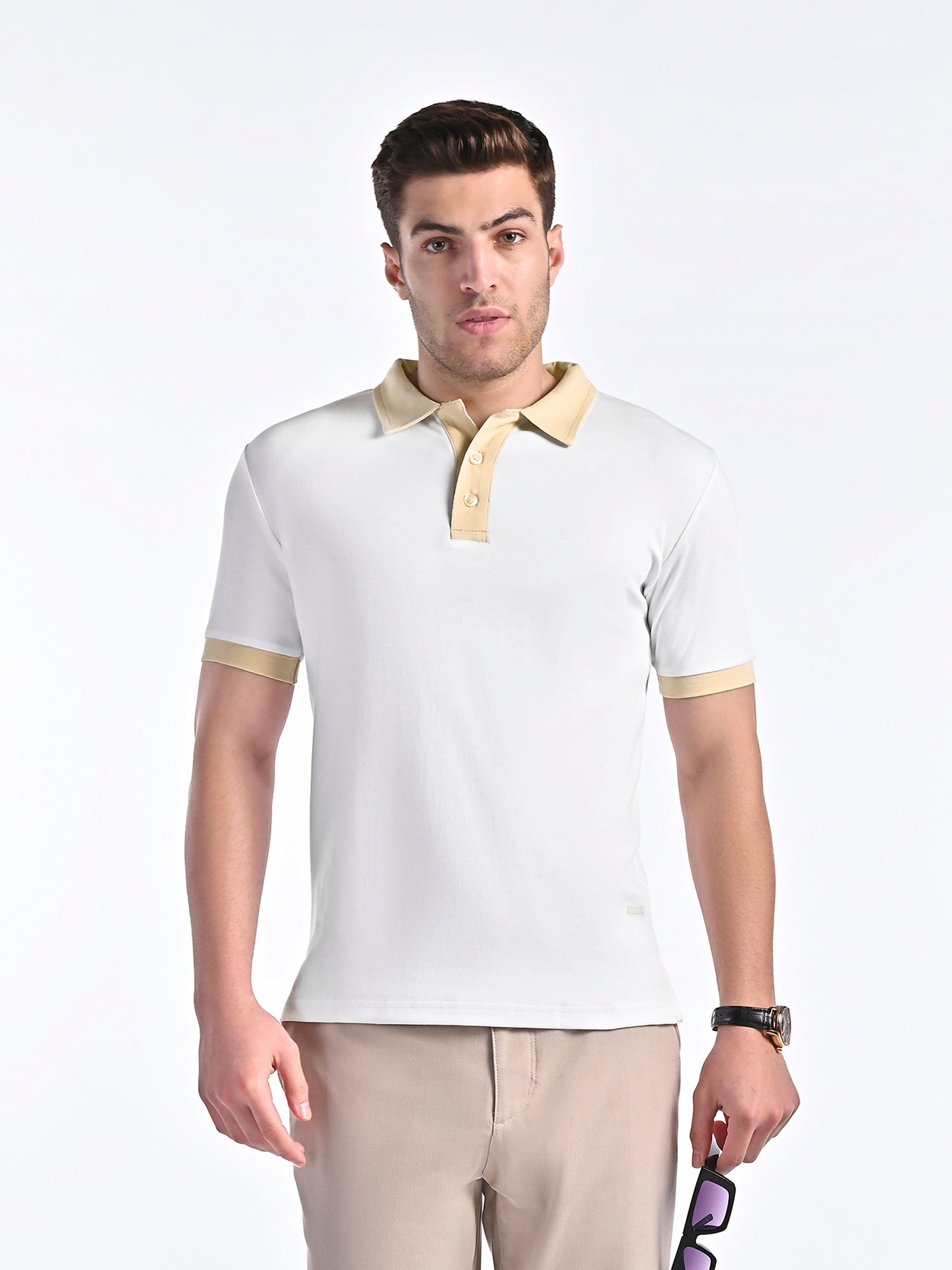 Smooth-Touch Contrast Polo in White