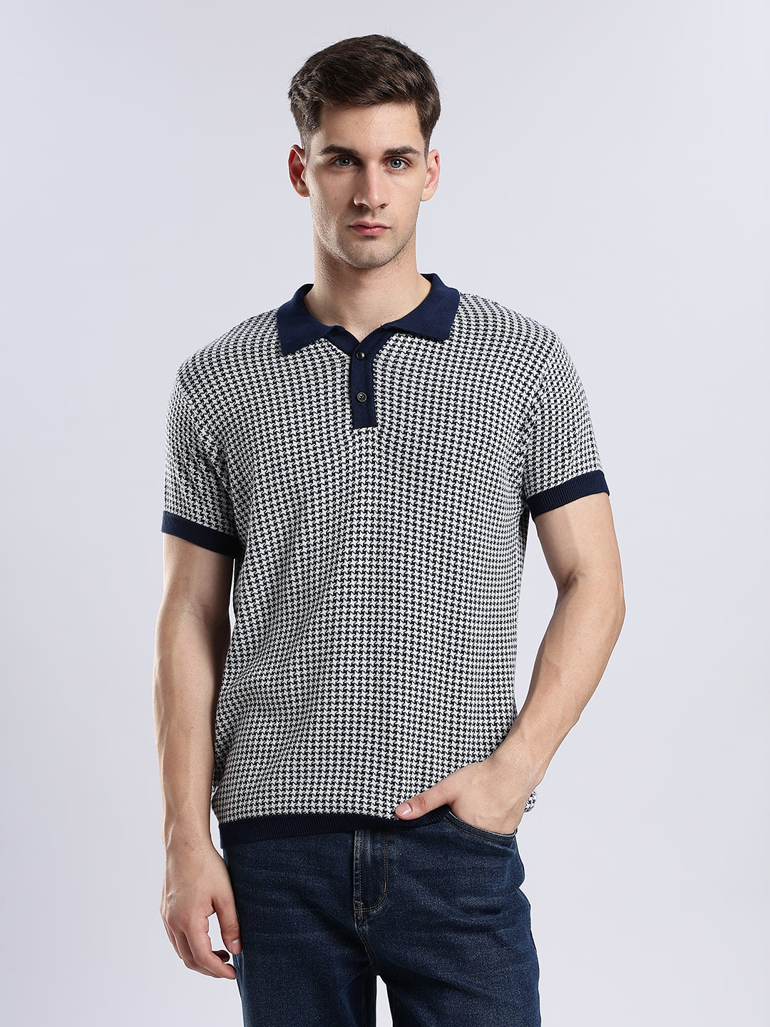 Monaco Houndstooth Jacquard Knit Polo