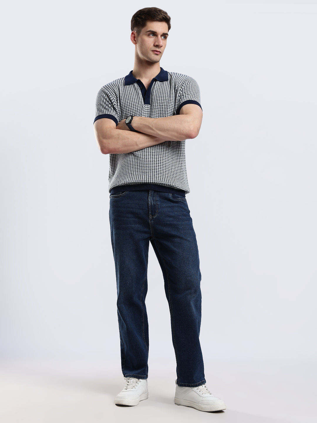 Monaco Houndstooth Jacquard Knit Polo