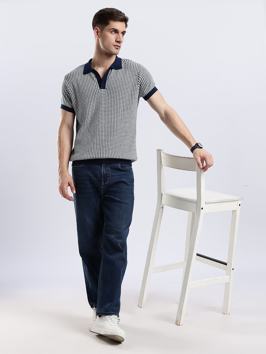 Monaco Houndstooth Jacquard Knit Polo