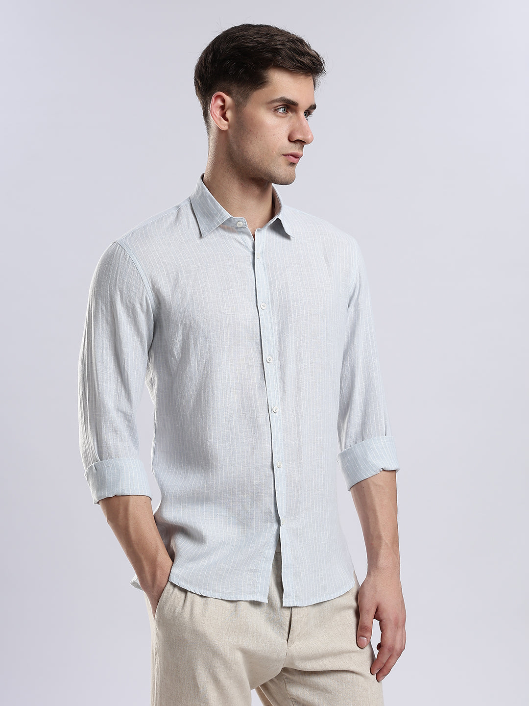 100% Linen French Bleu Pinstripe Shirt