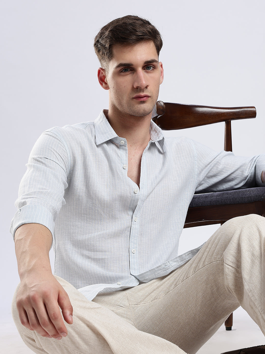 100% Linen French Bleu Pinstripe Shirt