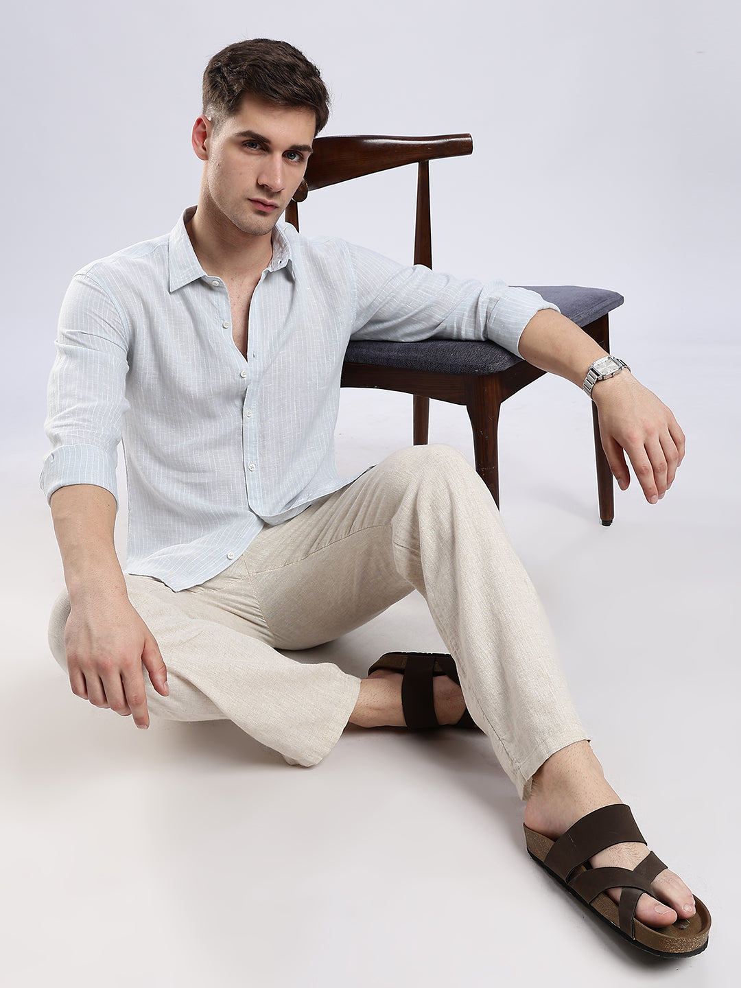 100% Linen French Bleu Pinstripe Shirt