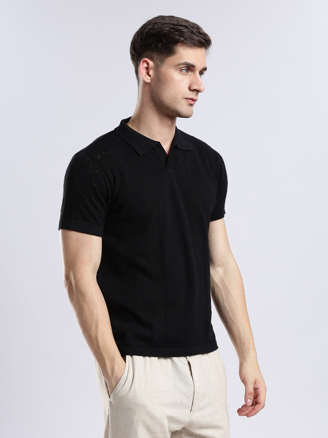 Black Crochet Monarch Polo