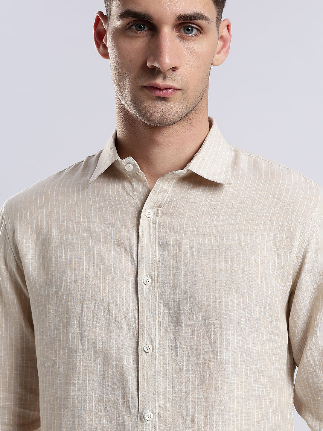 100% Linen French Almond Pinstripe Shirt