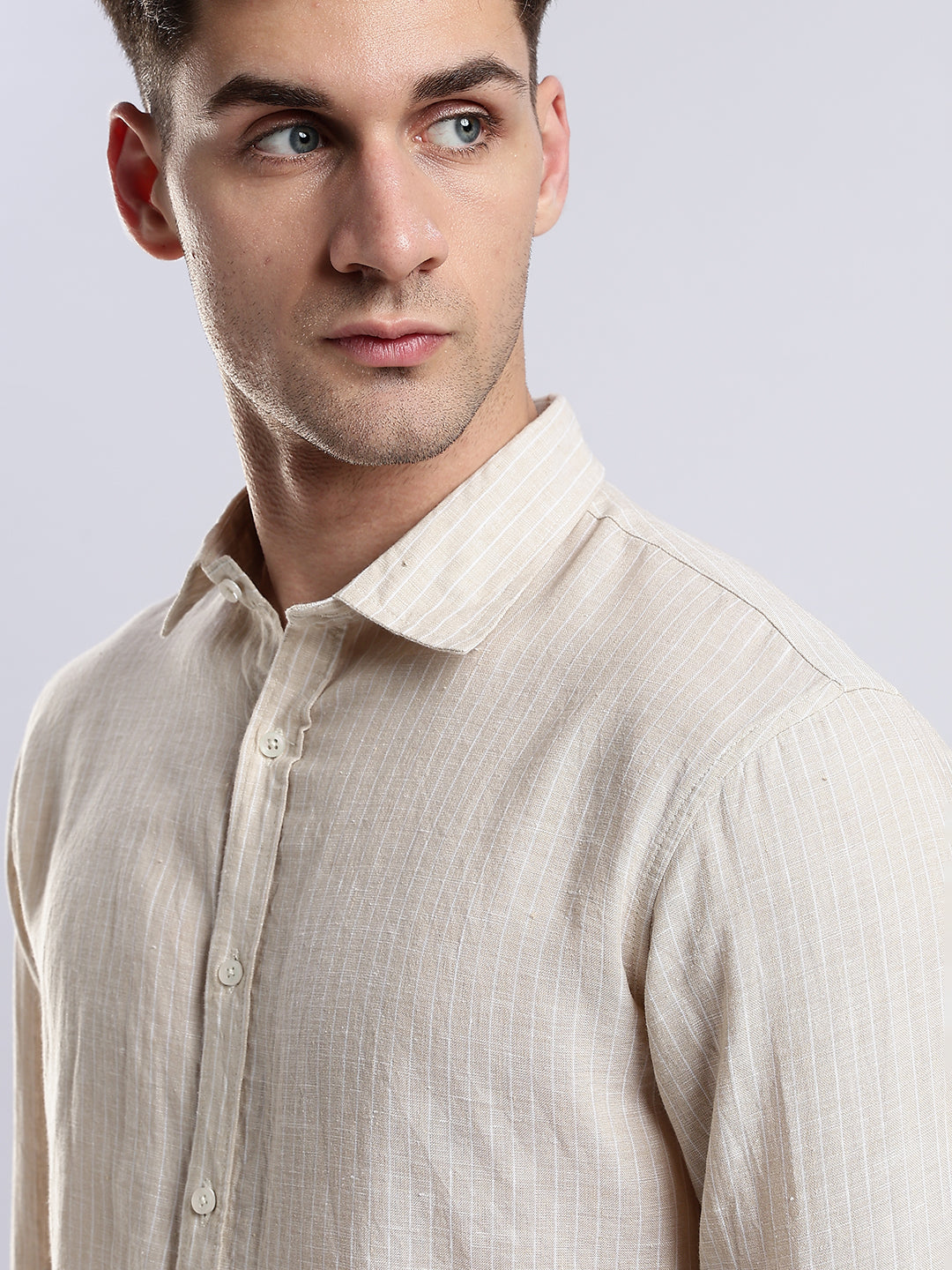 100% Linen French Almond Pinstripe Shirt