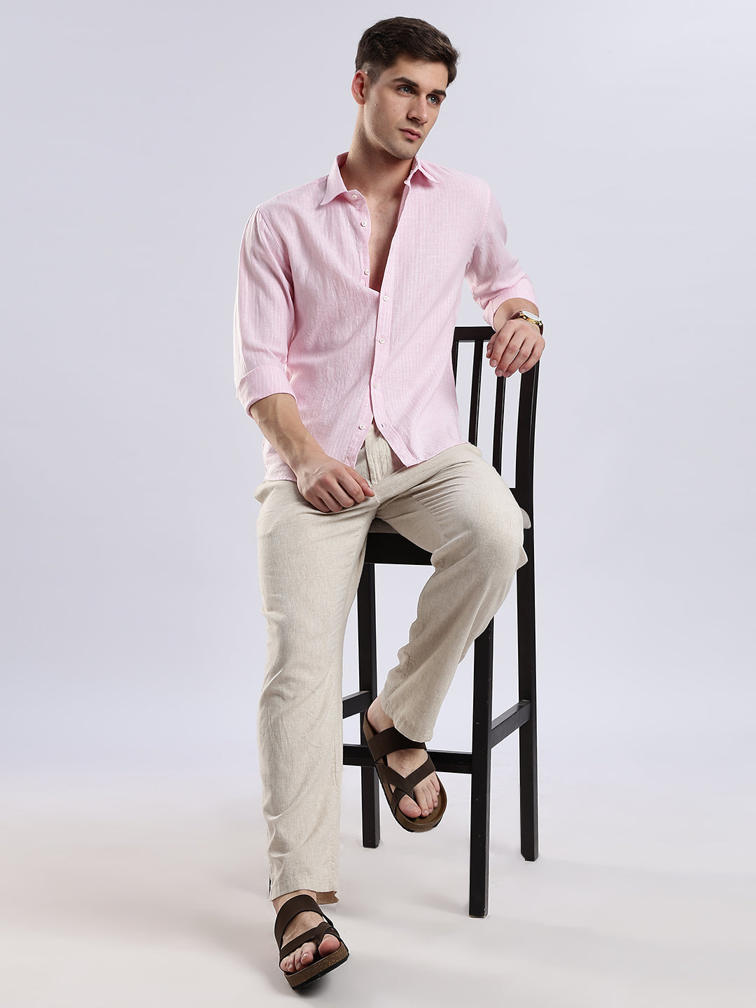 100% Linen French Rosé Pinstripe Shirt