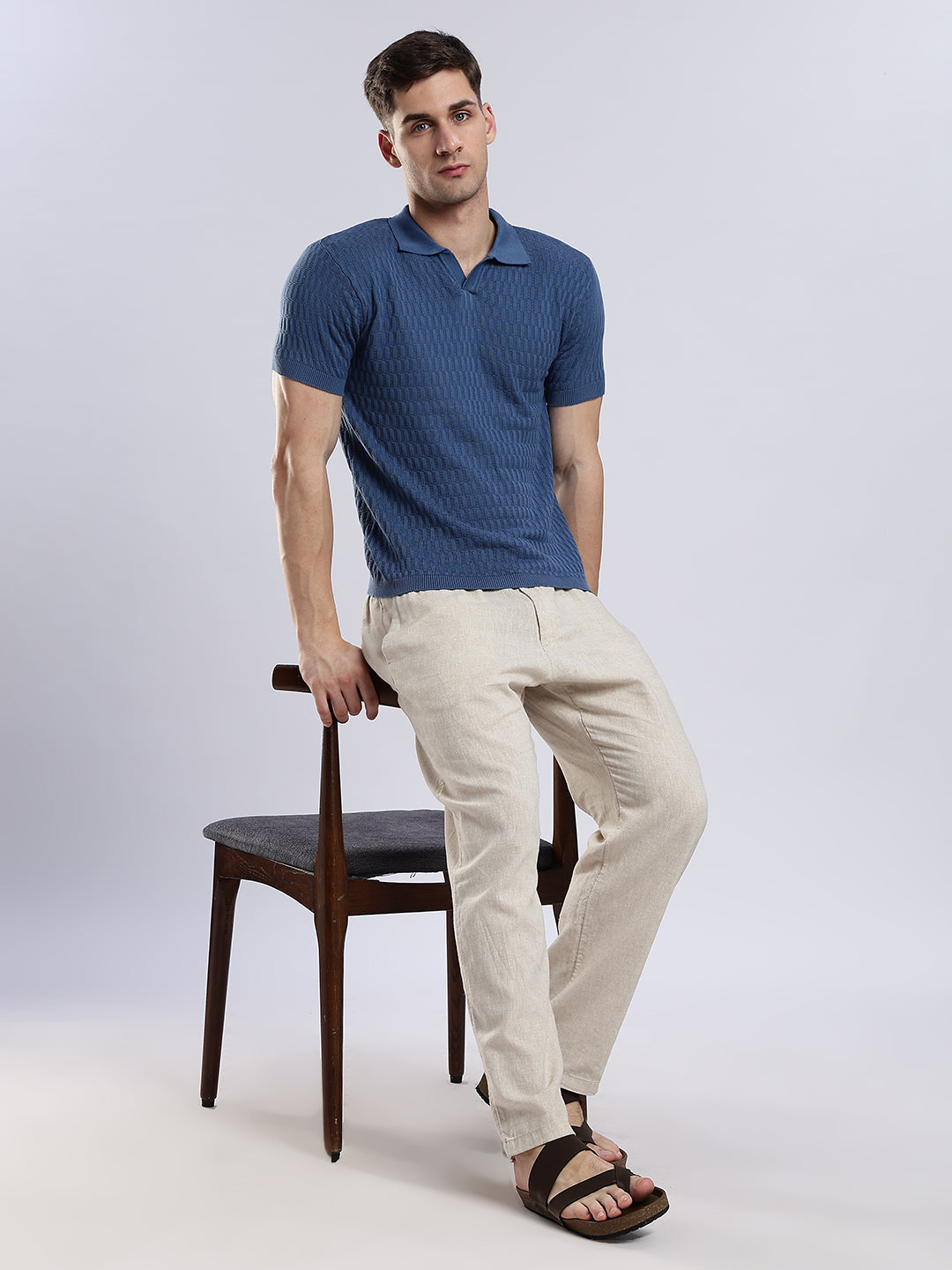 Heritage Grid Jacquard Polo in Navy