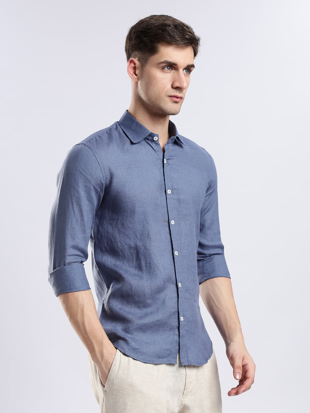 100% Linen Soft Touch Denim Blue Shirt