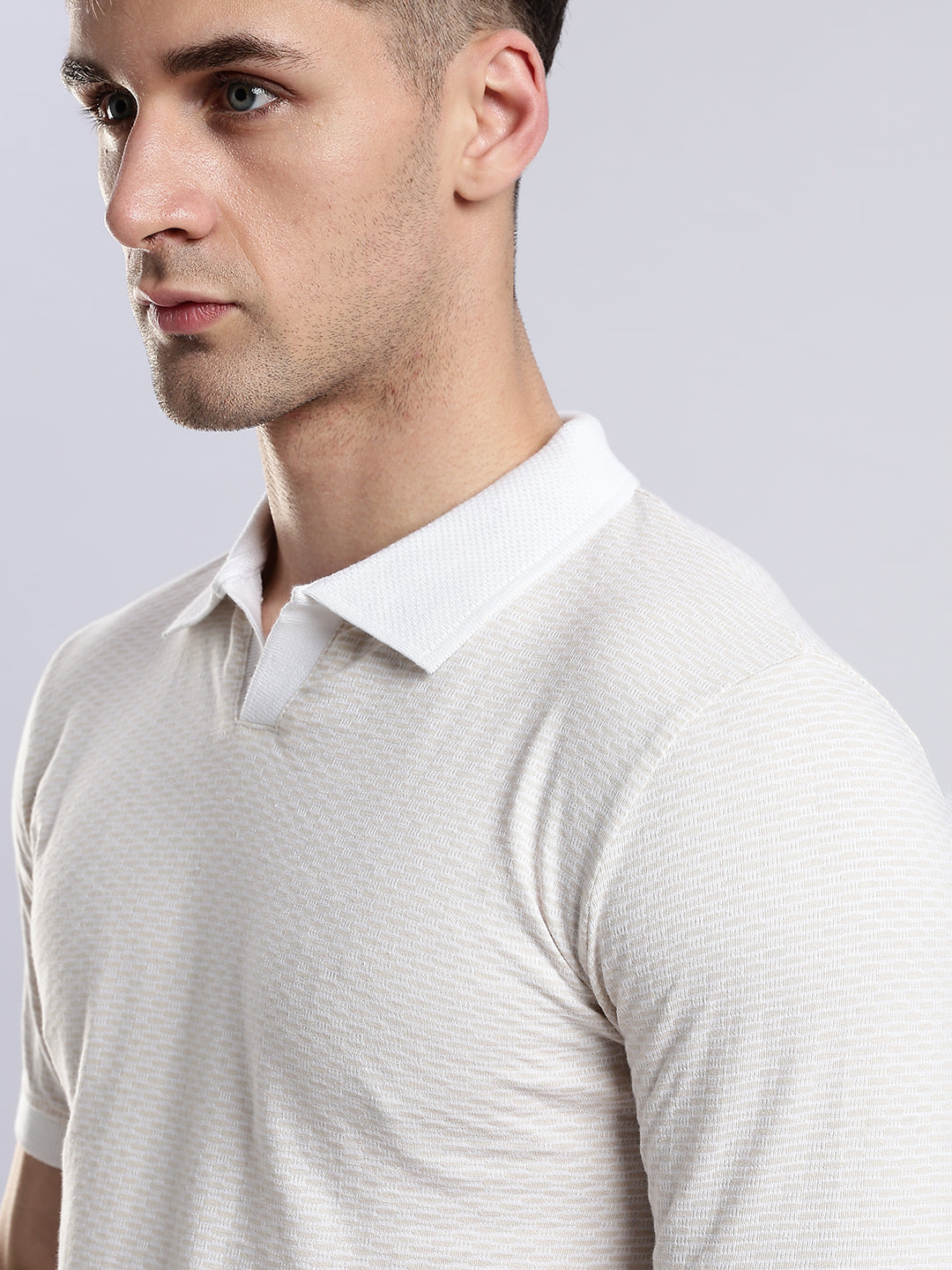 Mercerised Jacquard Polo in Biscotti Beige