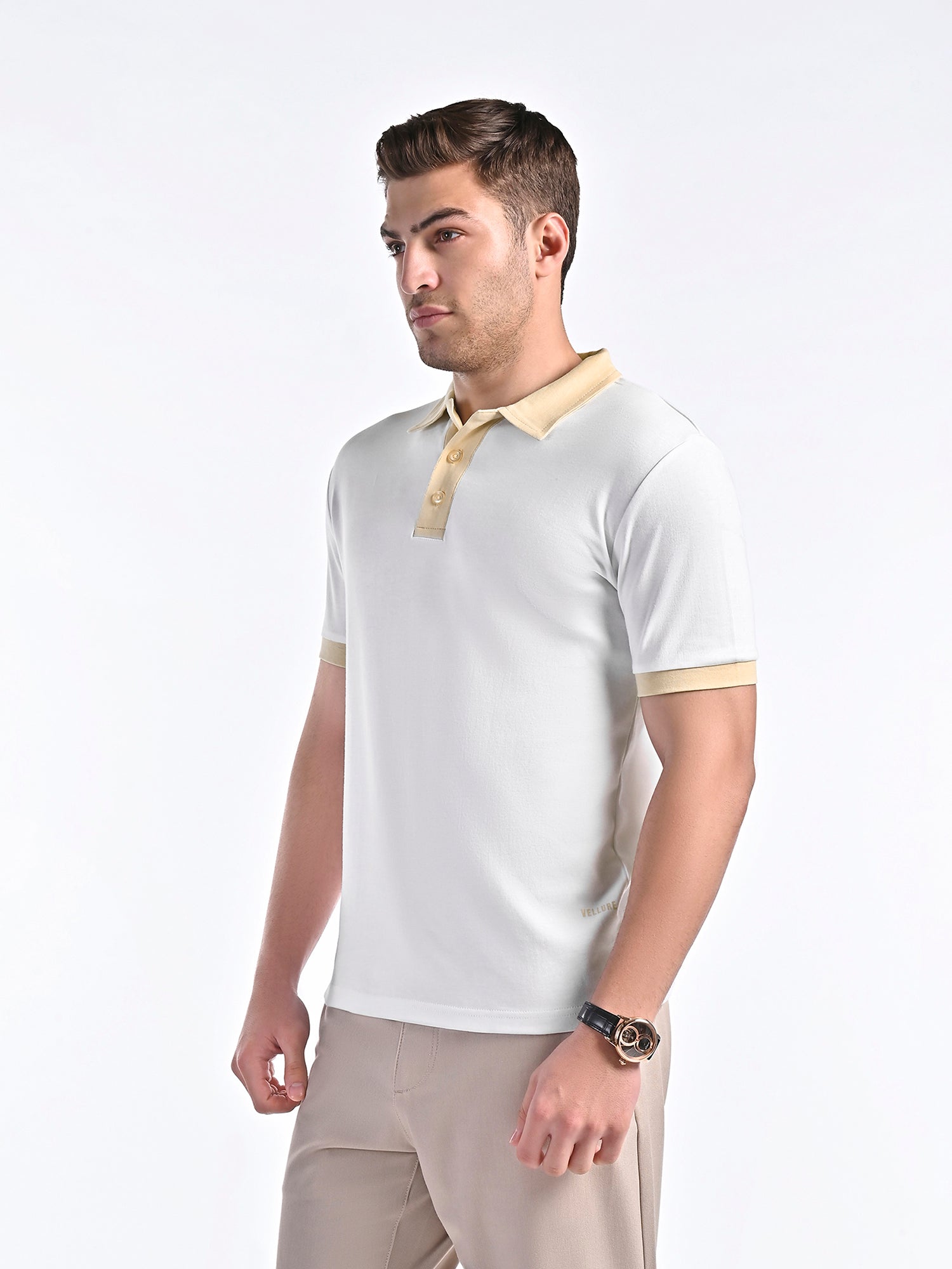 Smooth-Touch Contrast Polo in White