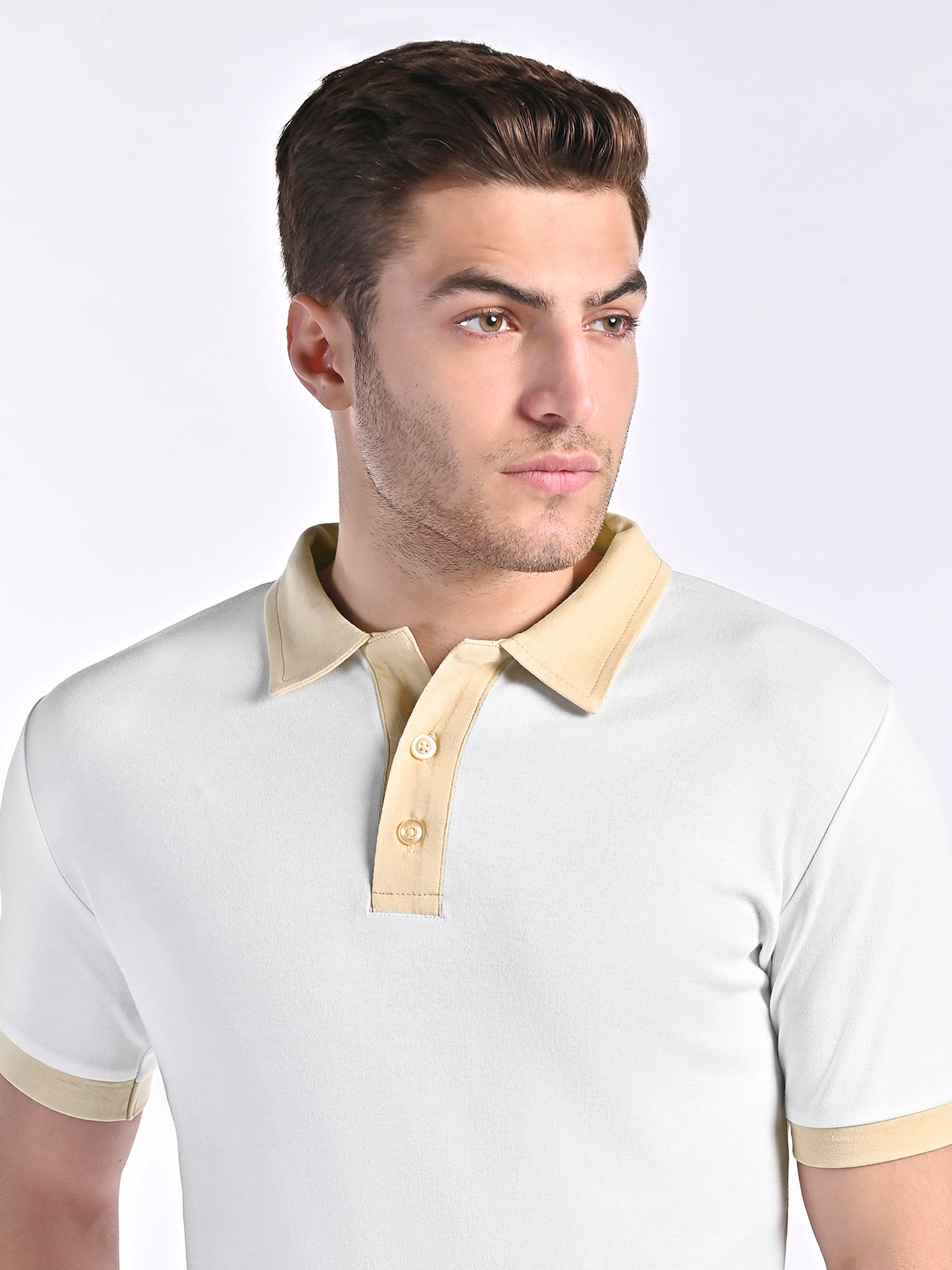 Smooth-Touch Contrast Polo in White