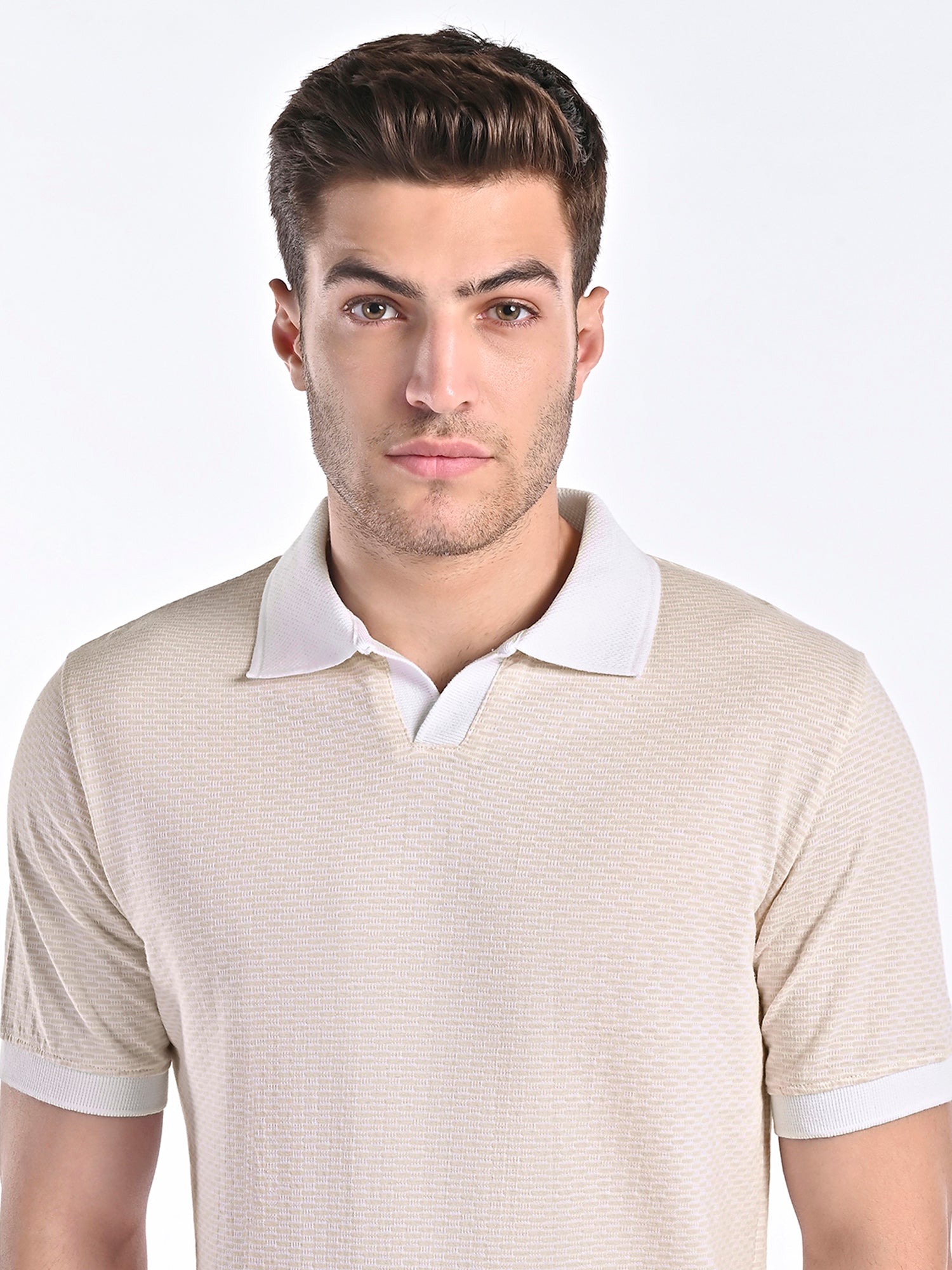 Mercerised Jacquard Polo in Biscotti Beige