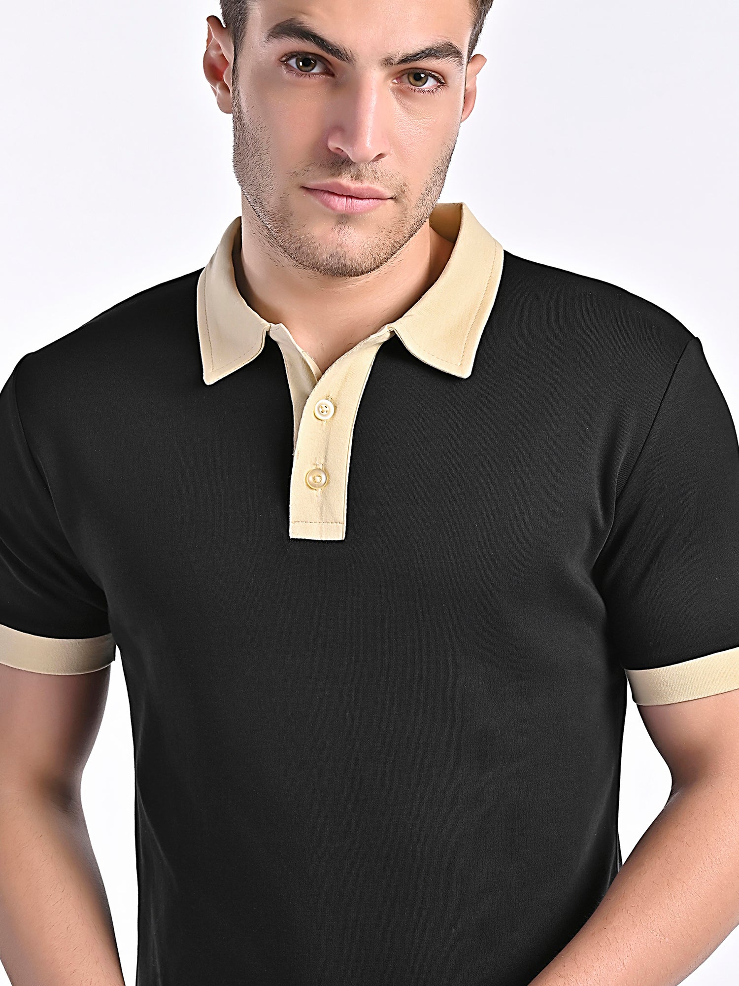 Smooth-Touch Contrast Polo in Gloss Black