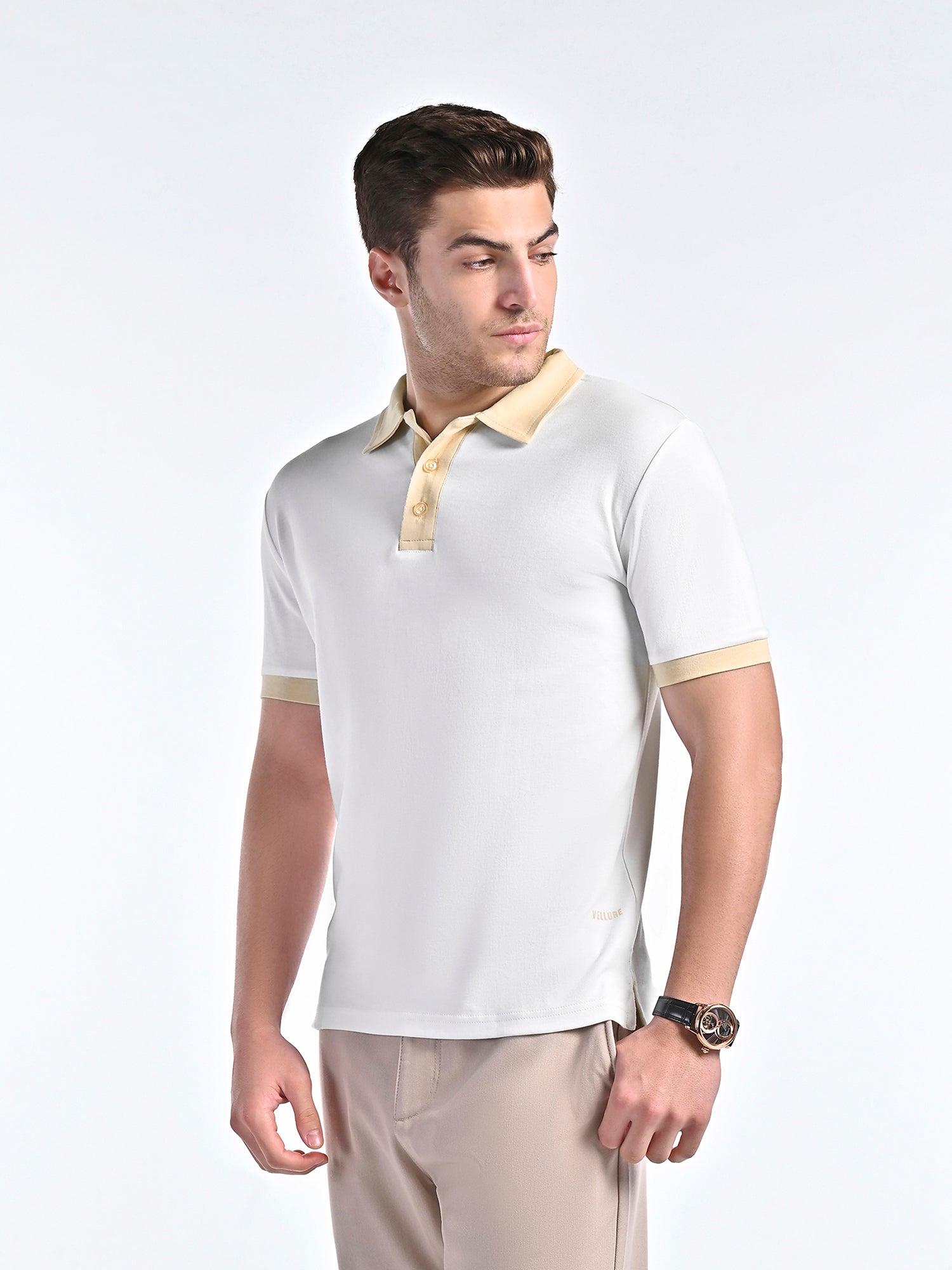 Smooth-Touch Contrast Polo in White