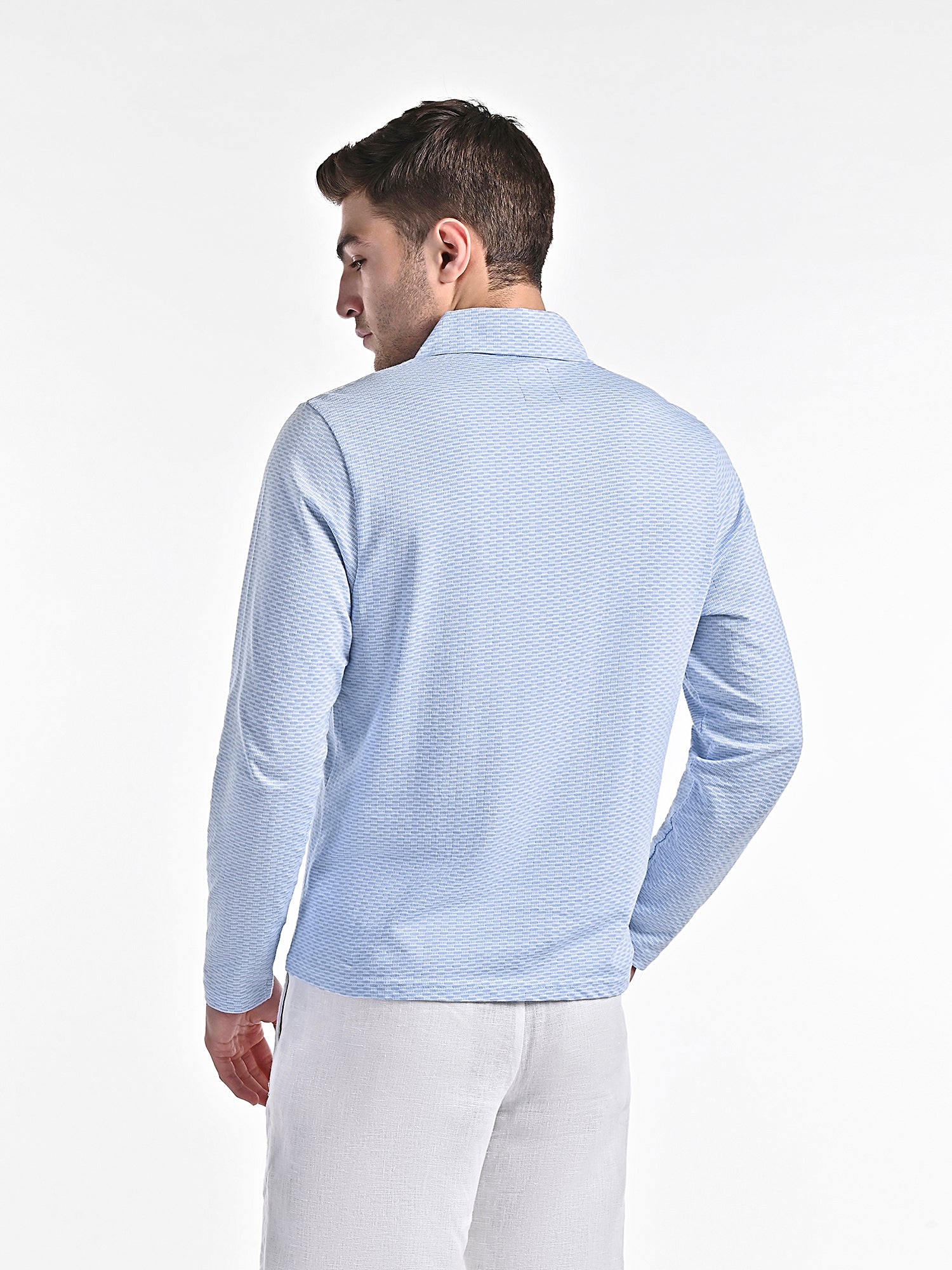 Mercerised Jacquard Full Sleeve Polo in Mykanos Blue