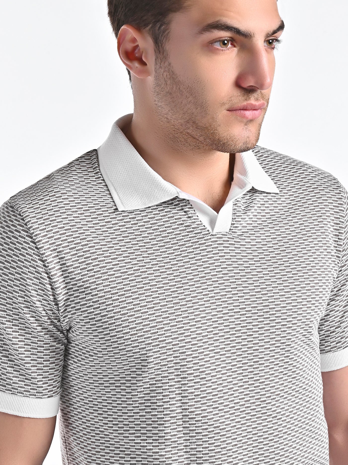 Mercerised Jacquard Polo in Ash Grey