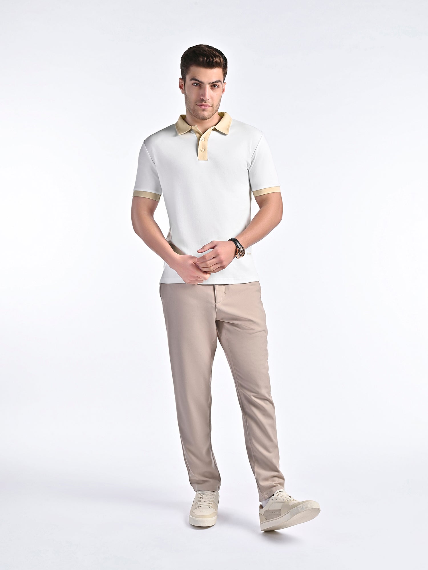 Smooth-Touch Contrast Polo in White