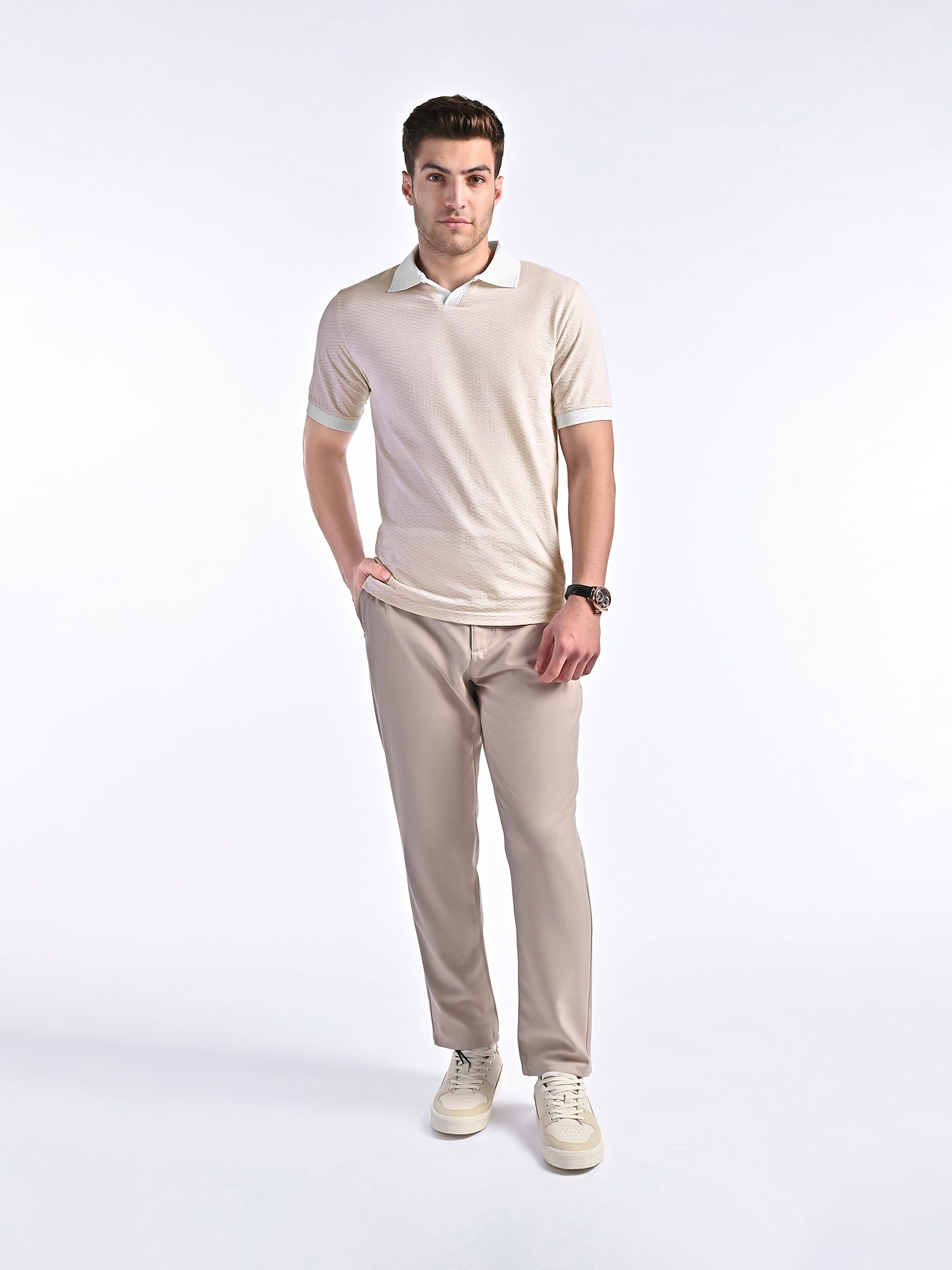 Mercerised Jacquard Polo in Biscotti Beige