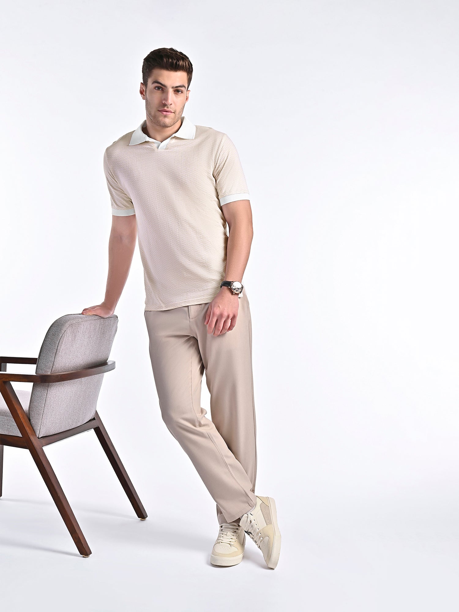 Mercerised Jacquard Polo in Biscotti Beige