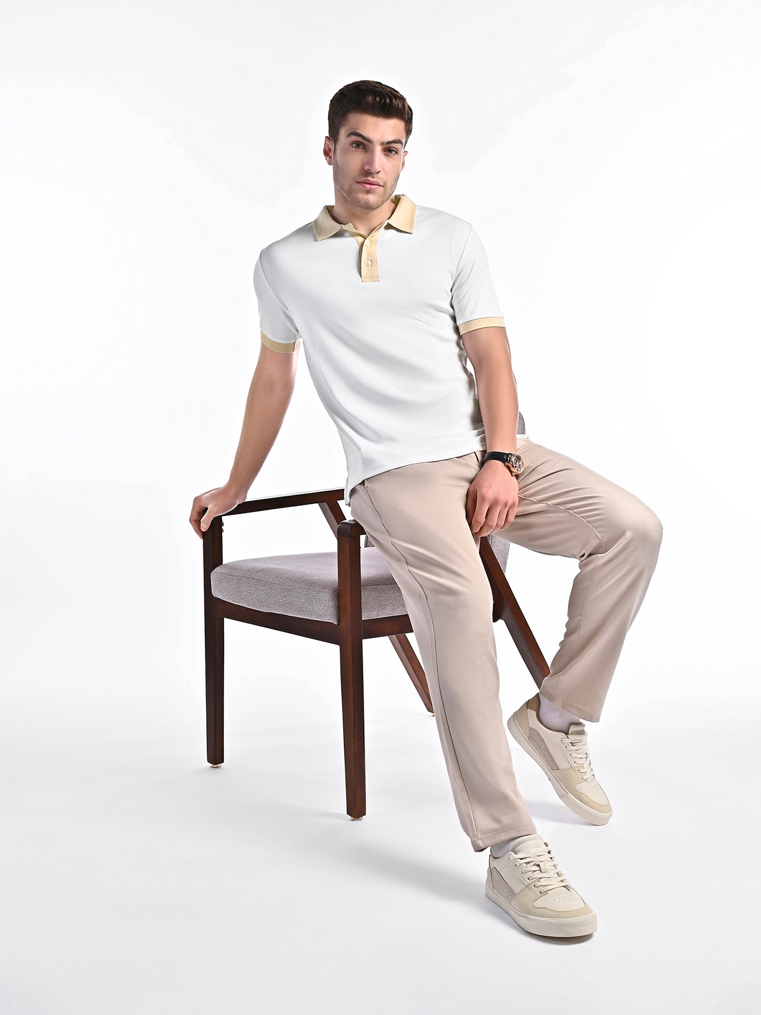 Smooth-Touch Contrast Polo in White