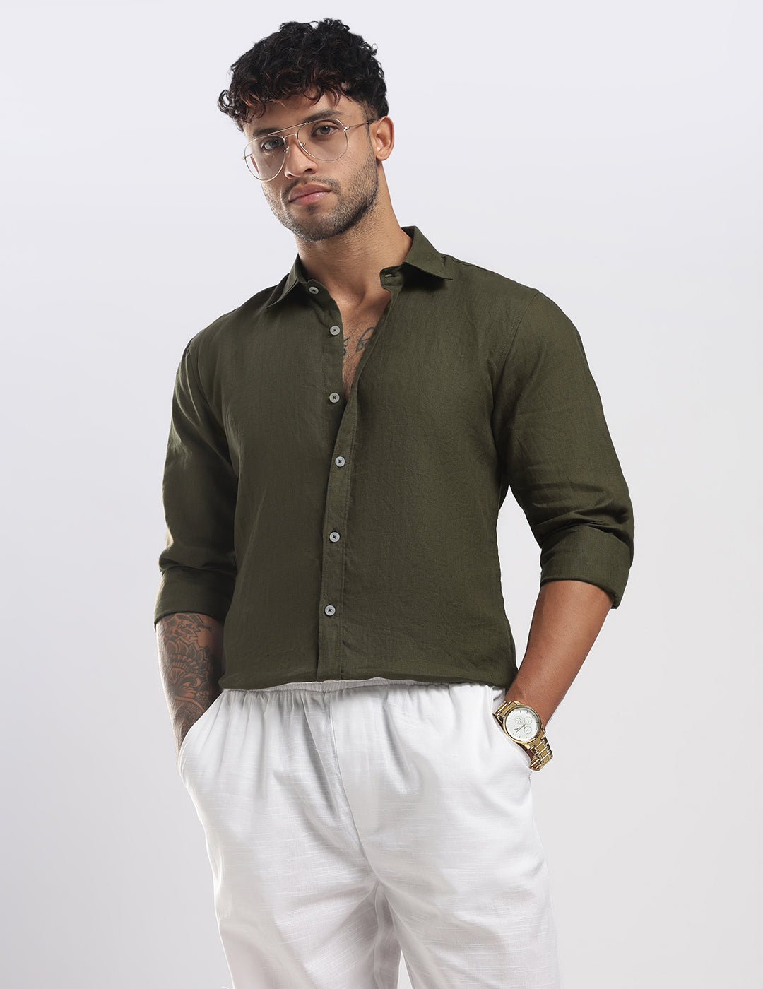 100% Linen Soft Touch Olivewood Shirt