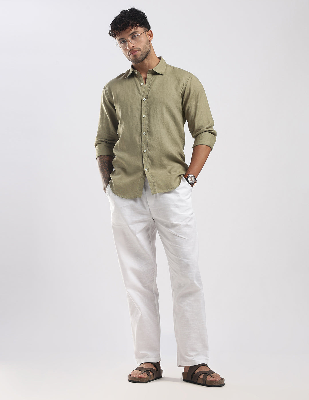 100% Linen Soft Touch Shirt in Meadow Green